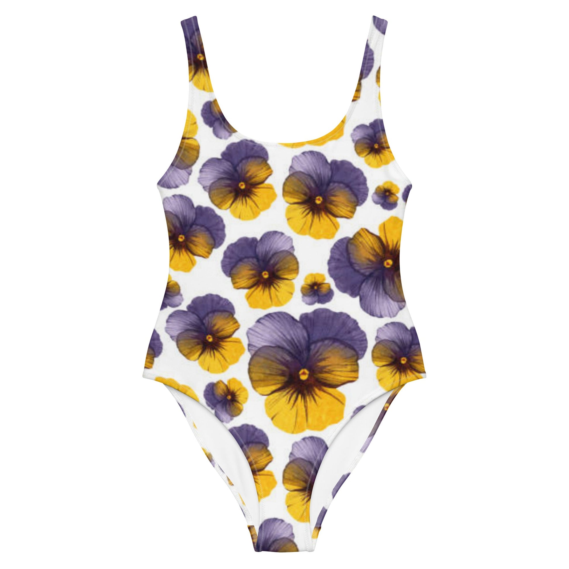 Women's One - Piece Swimsuit, Hawaiian Pattern Swimwear, Floral Whit Purple tankinis, Swimsuit, Beachwear, Bathing Suit - PratSN