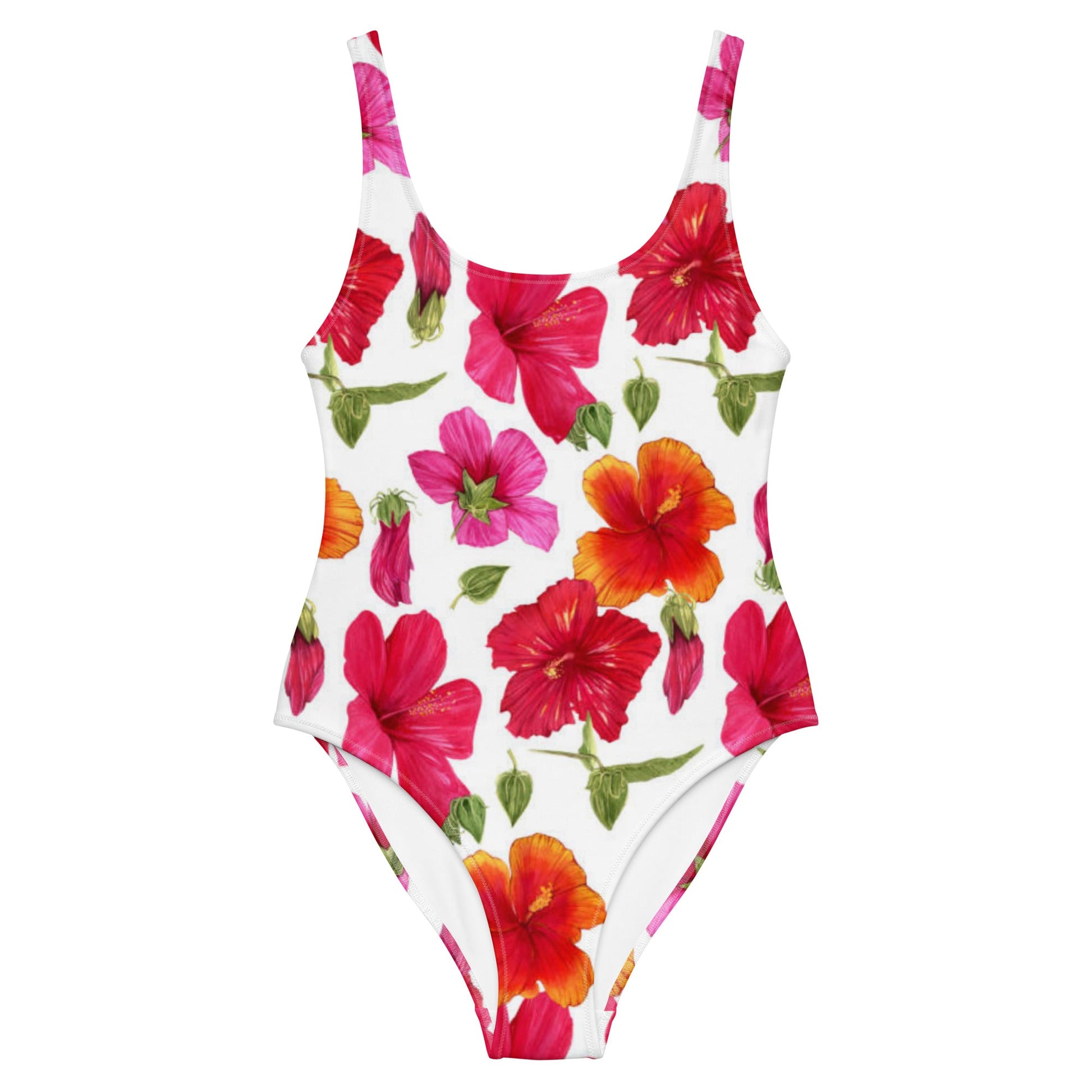 Women's One - Piece Swimsuit | Hibiscus Pattern Swimwear | Tummy Control Swimsuit - PratSN
