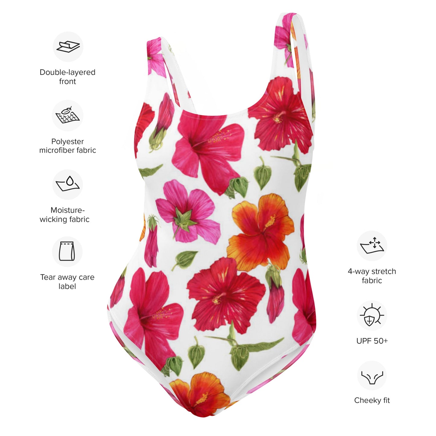 Women's One - Piece Swimsuit | Hibiscus Pattern Swimwear | Tummy Control Swimsuit - PratSN