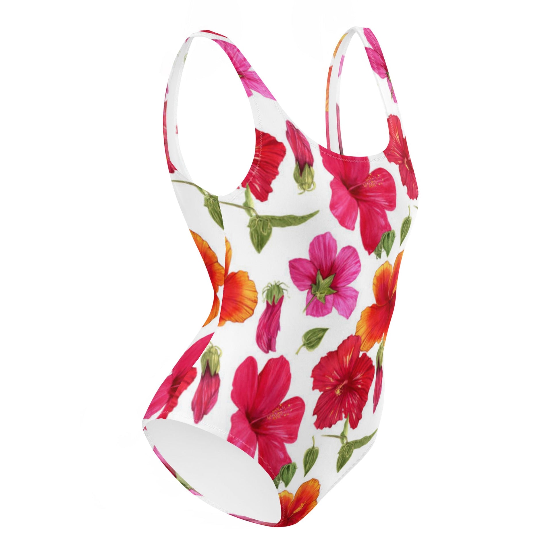 Women's One - Piece Swimsuit | Hibiscus Pattern Swimwear | Tummy Control Swimsuit - PratSN