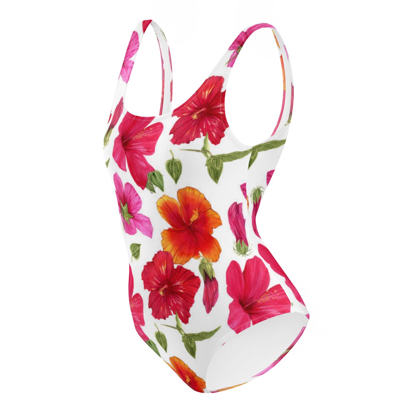Women's One - Piece Swimsuit | Hibiscus Pattern Swimwear | Tummy Control Swimsuit - PratSN