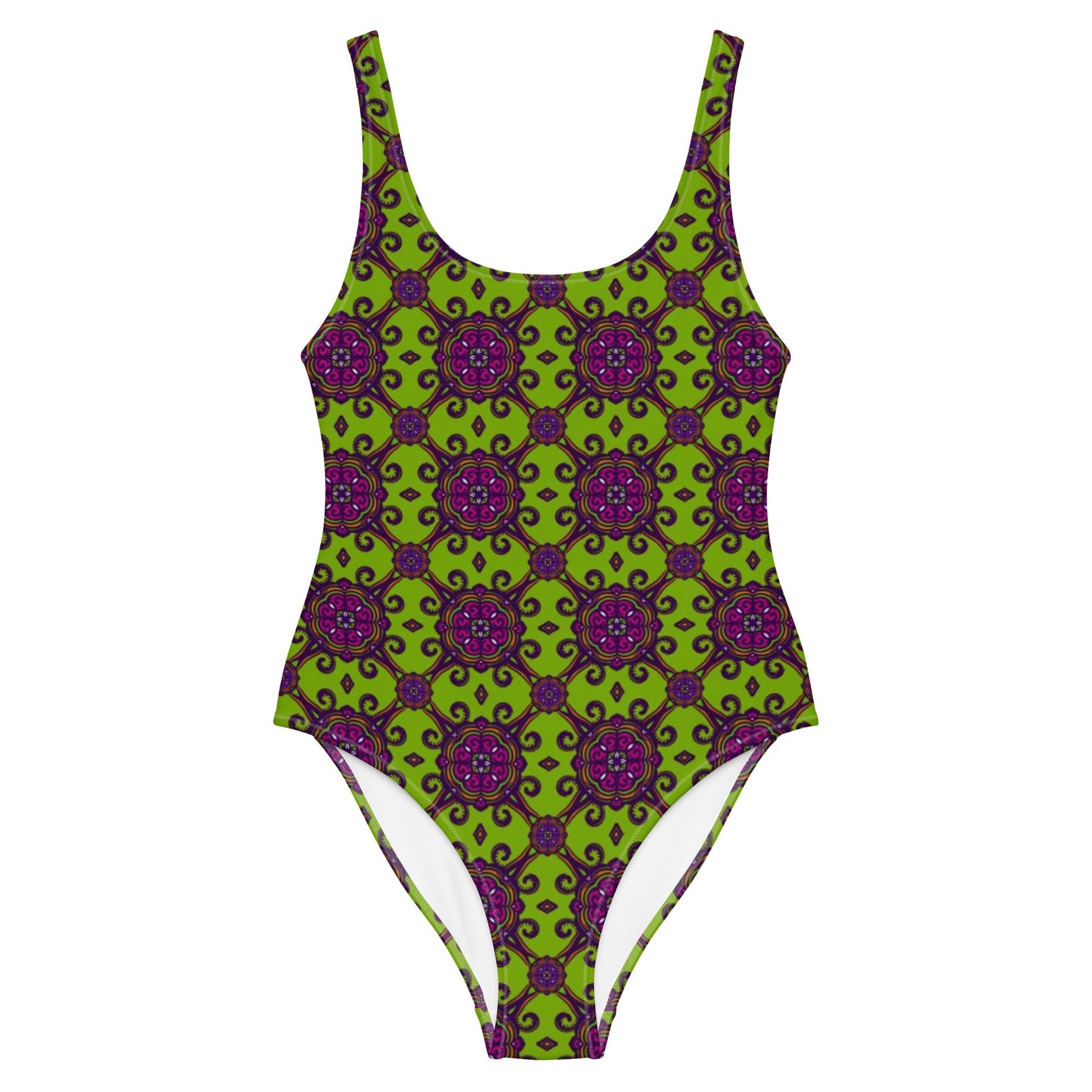 Women's One - Piece Swimsuit, Lime Green and Purple swimsuit, vacation swimwear, holiday travel swimwear, mothers day gift - PratSN