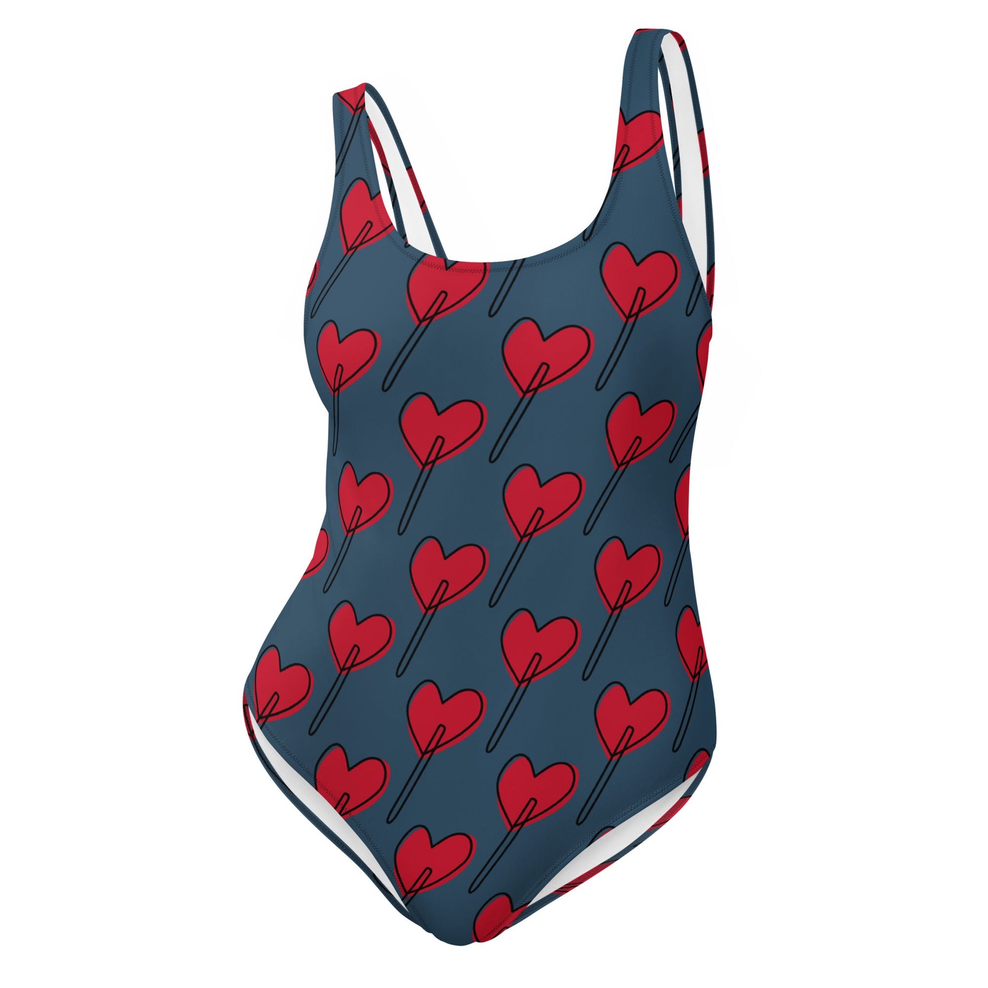 Women's One - Piece Swimsuit, Love Pattern Swimwear, Red Bathing Suit, vacation swimwear, holiday travel swimwear, mothers day gift - PratSN