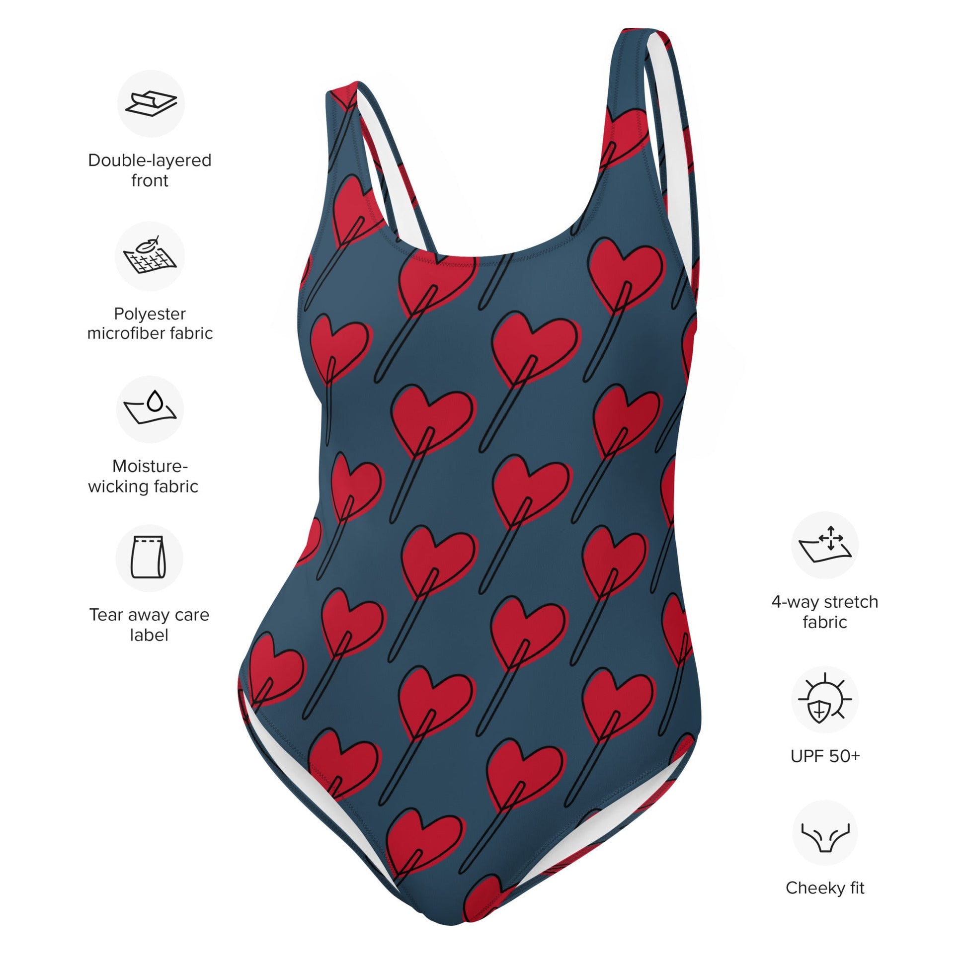 Women's One - Piece Swimsuit, Love Pattern Swimwear, Red Bathing Suit, vacation swimwear, holiday travel swimwear, mothers day gift - PratSN