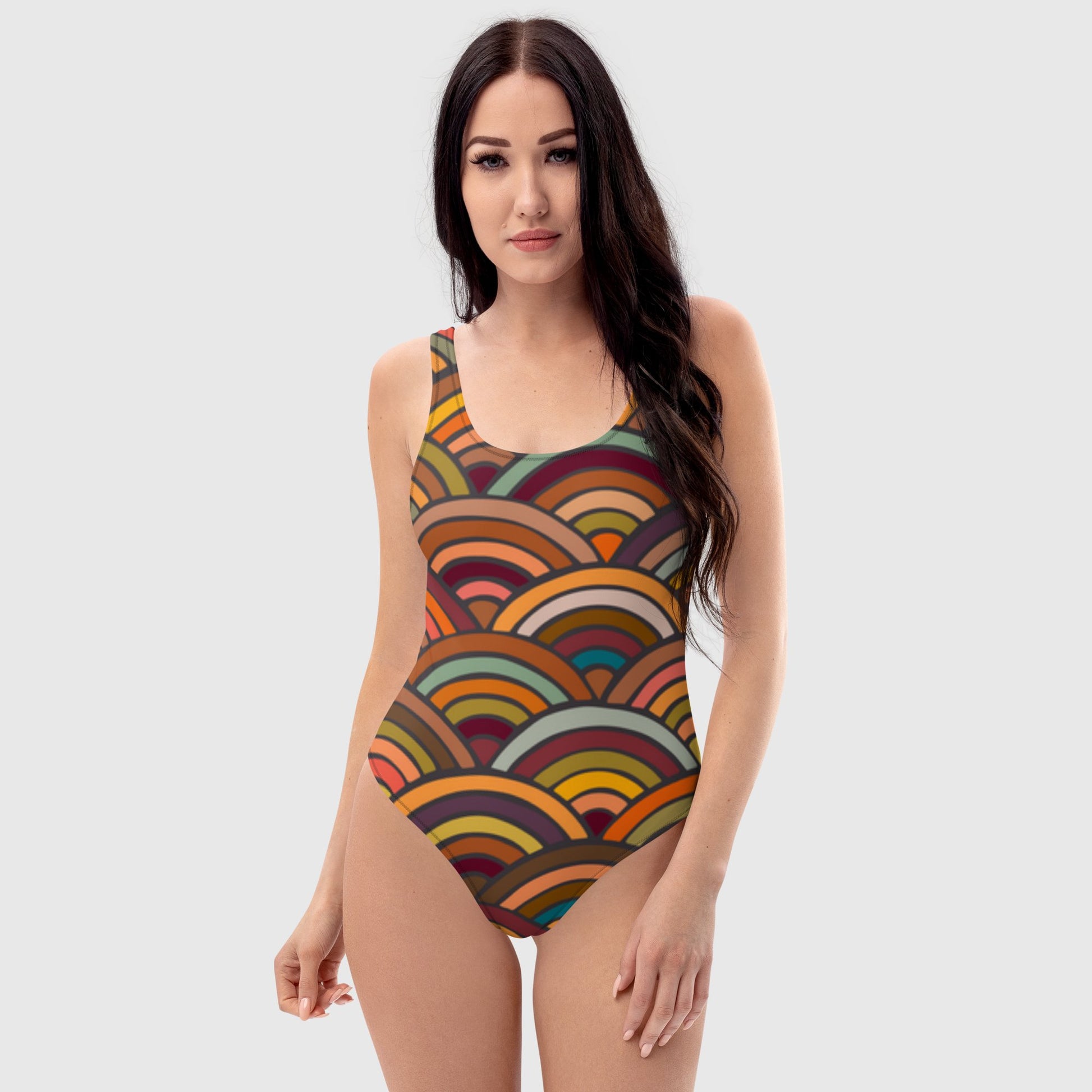 Women's one - Piece Swimsuit, Multicolor swimsuit, Circular pattern, Fashion swimwear, beautiful beach dress - PratSN