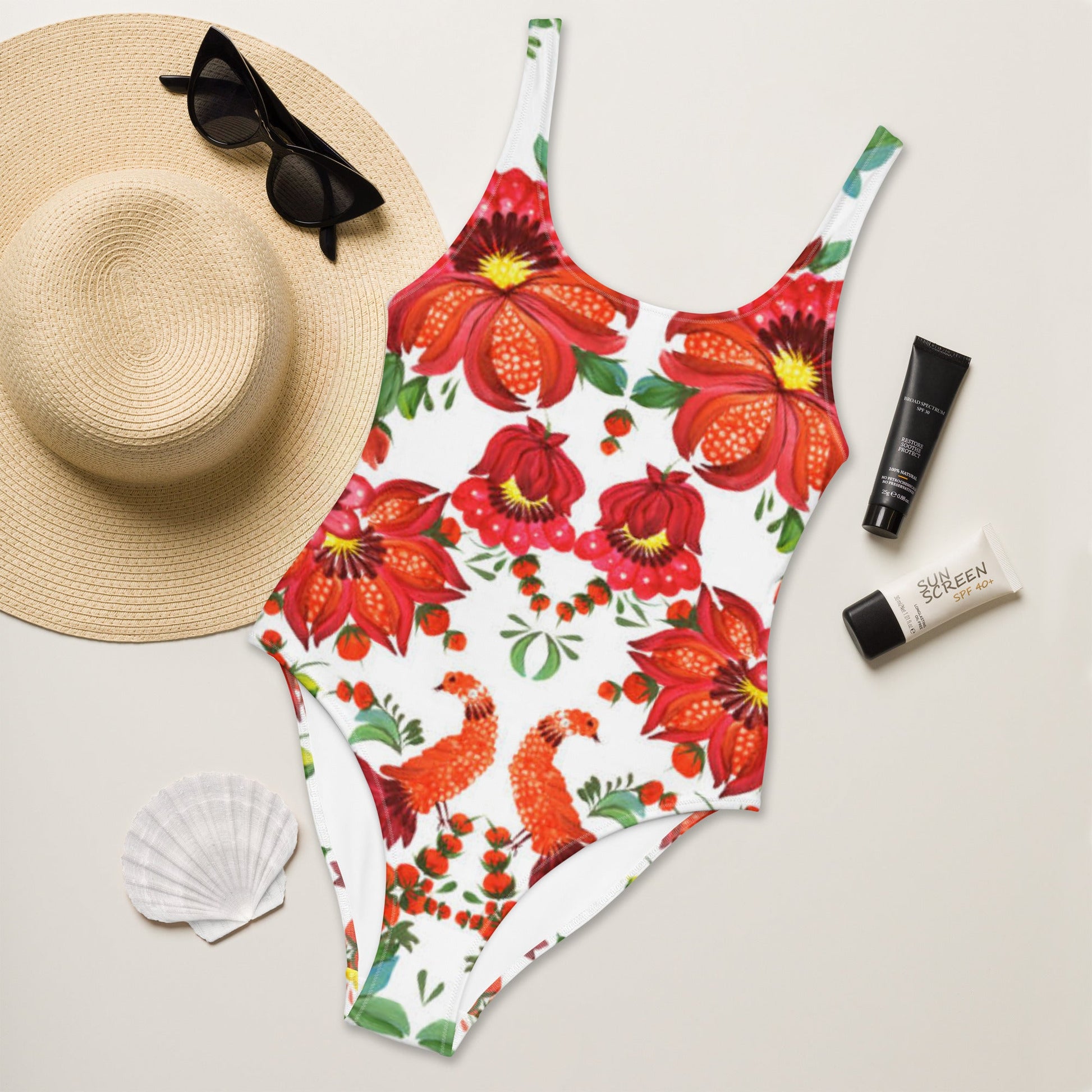 Women's One - Piece Swimsuit, Orange Red Green Bathing suit, Swimwear, classic beach dress, beautiful outfit, Beach dress for summer and spring - PratSN