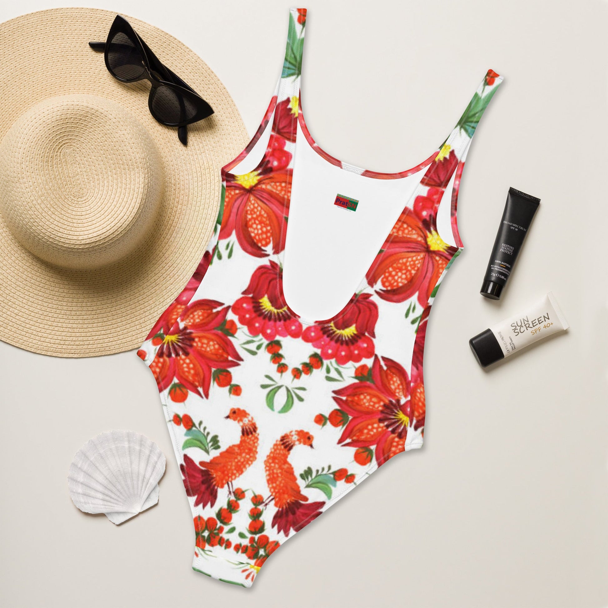 Women's One - Piece Swimsuit, Orange Red Green Bathing suit, Swimwear, classic beach dress, beautiful outfit, Beach dress for summer and spring - PratSN