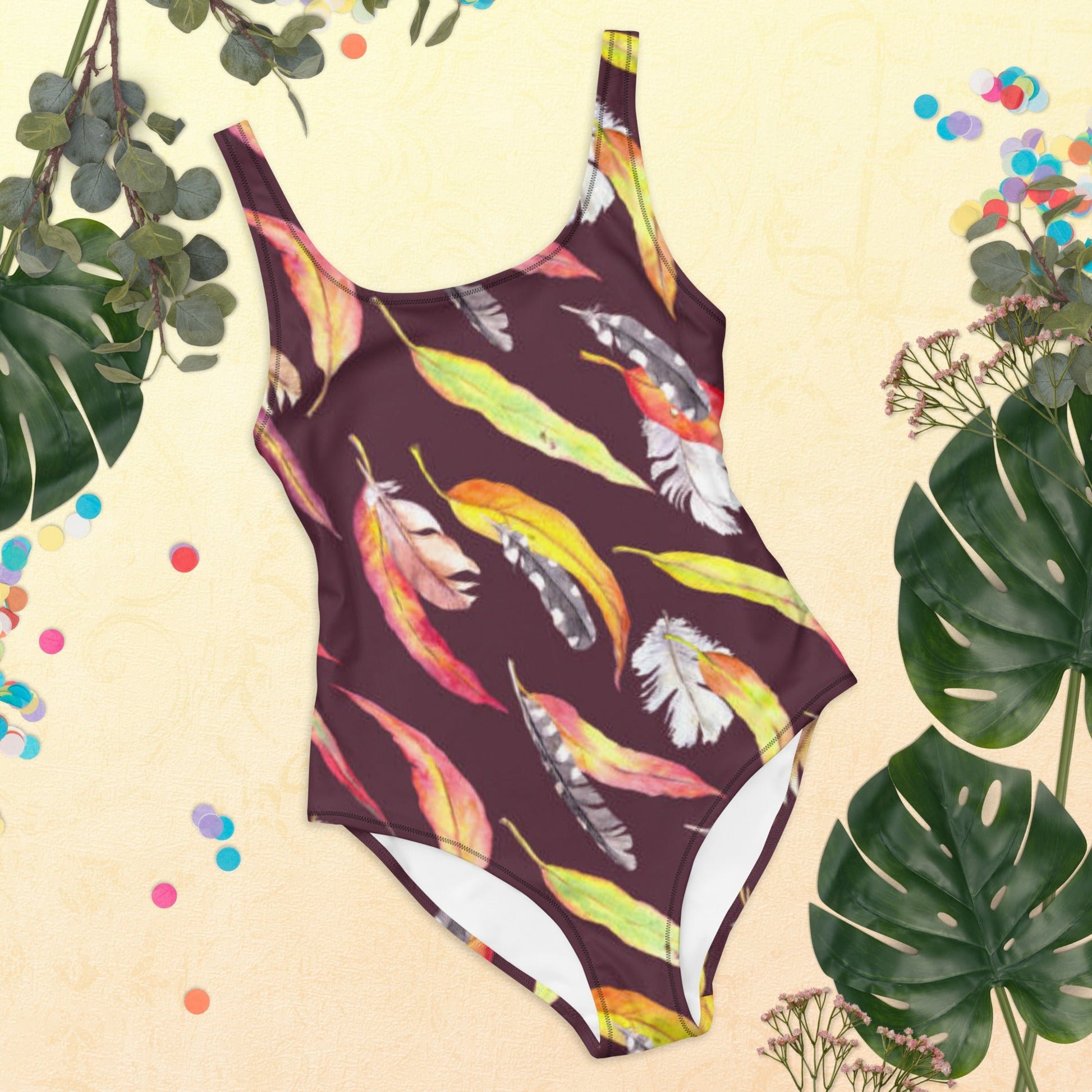 Women's One - Piece Swimsuit, Outfit Beachwear, Bathing Suit Yellow Brown Swimwear, - PratSN