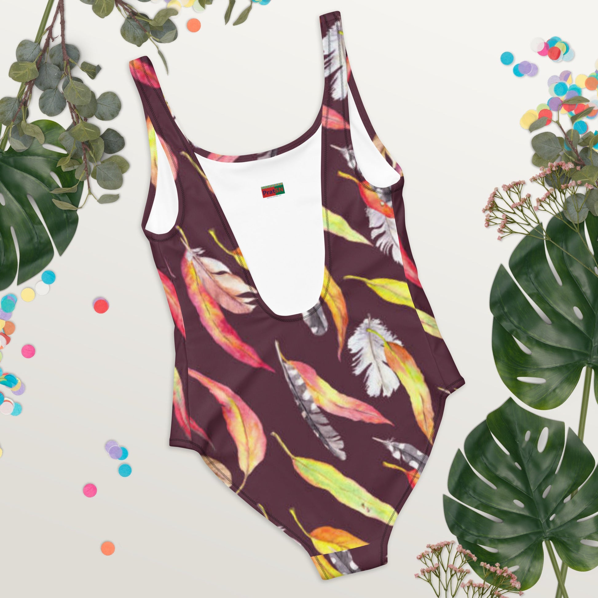 Women's One - Piece Swimsuit, Outfit Beachwear, Bathing Suit Yellow Brown Swimwear, - PratSN