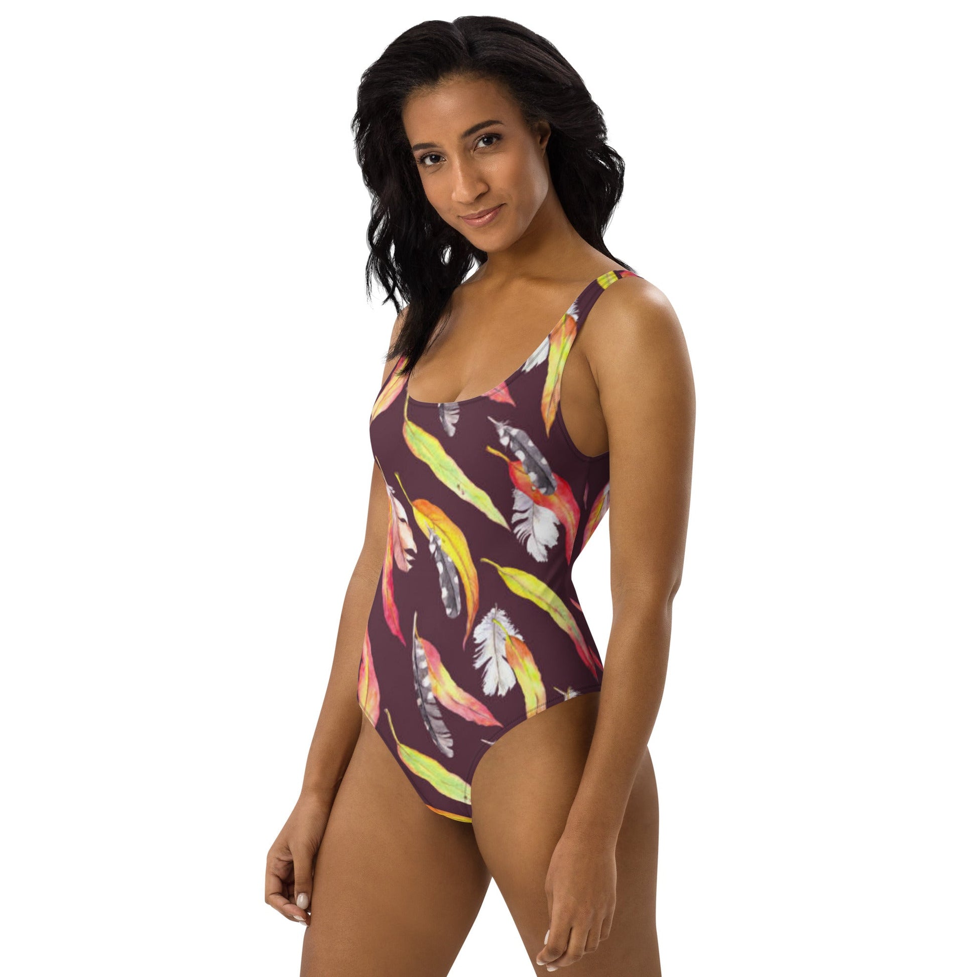 Women's One - Piece Swimsuit, Outfit Beachwear, Bathing Suit Yellow Brown Swimwear, - PratSN