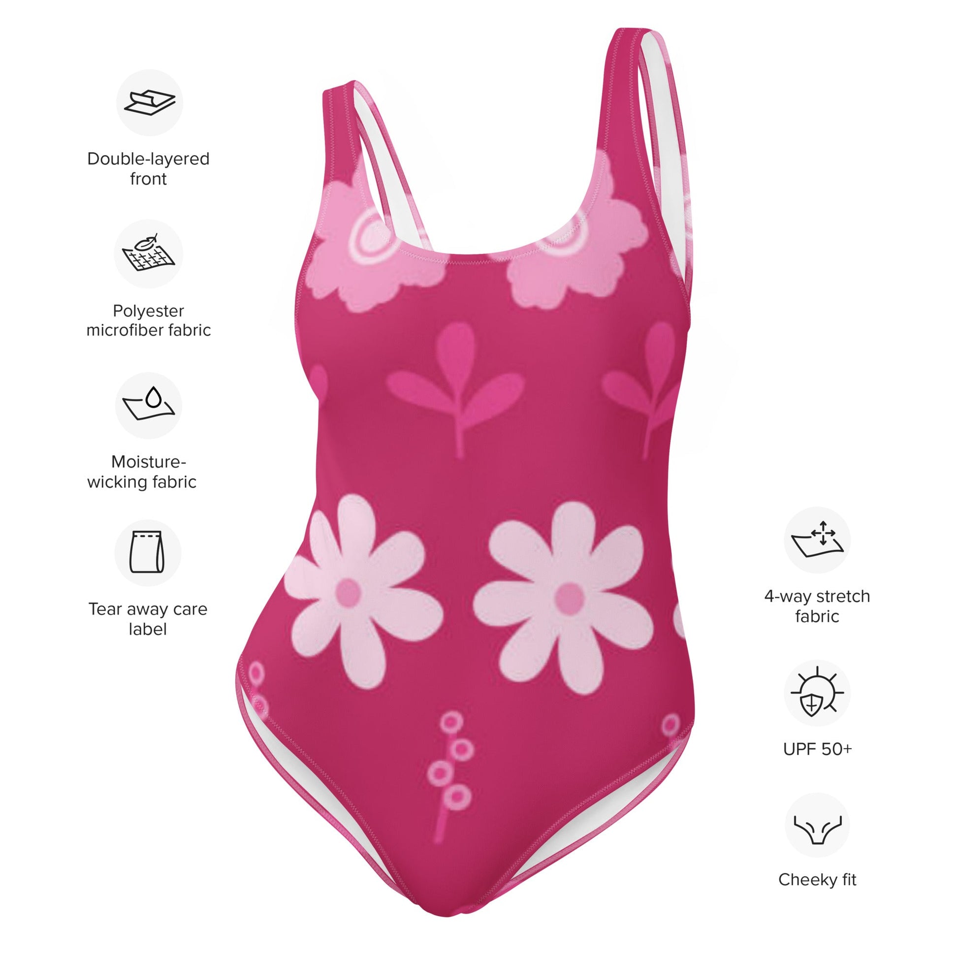 Women's One - Piece Swimsuit, Pink Floral Swimwear, tankinis, Swimsuit, Beachwear, Bathing Suit - PratSN