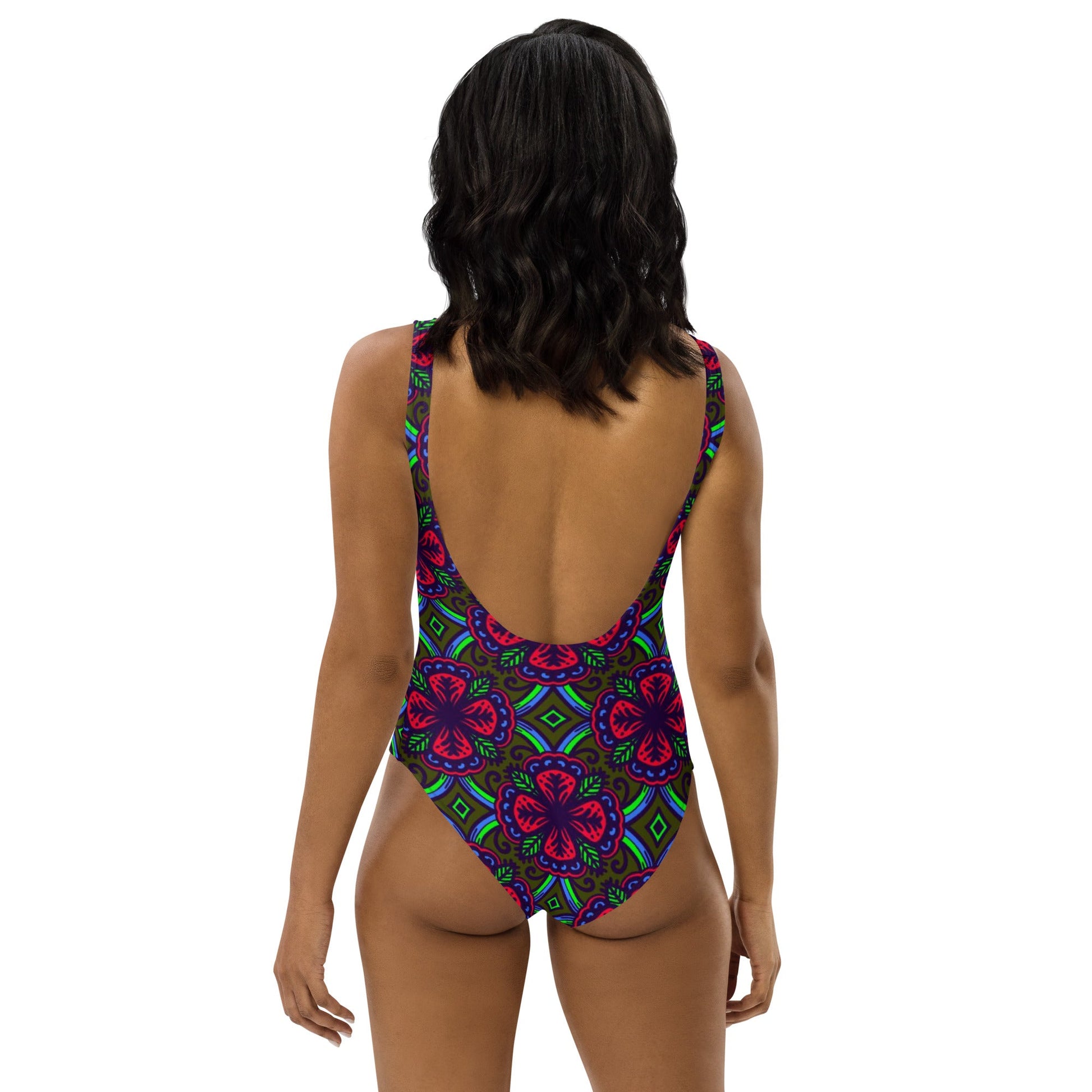 Women's One - Piece Swimsuit, Red Green swimsuit, vacation swimwear, holiday travel swimwear, mothers day gift - PratSN