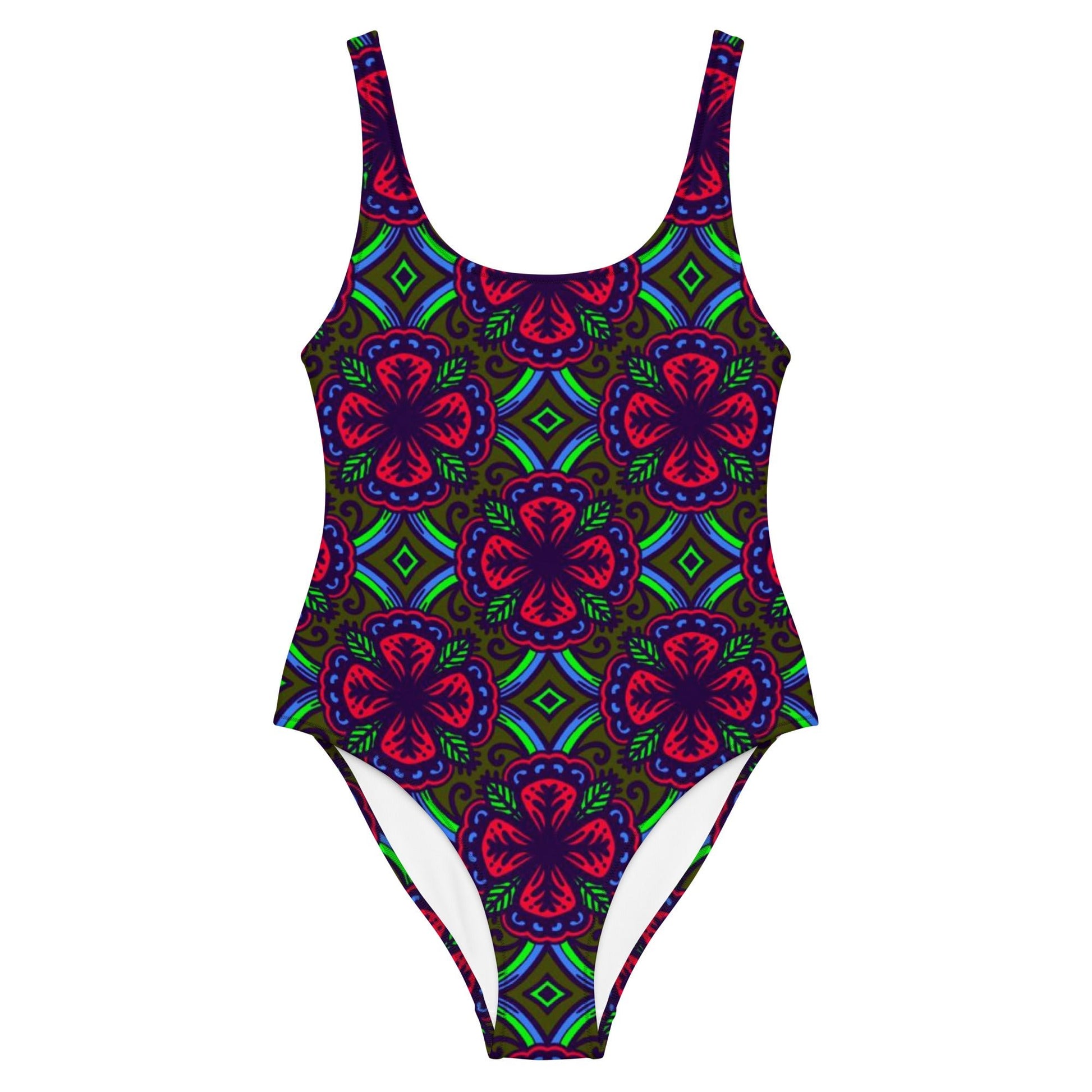 Women's One - Piece Swimsuit, Red Green swimsuit, vacation swimwear, holiday travel swimwear, mothers day gift - PratSN
