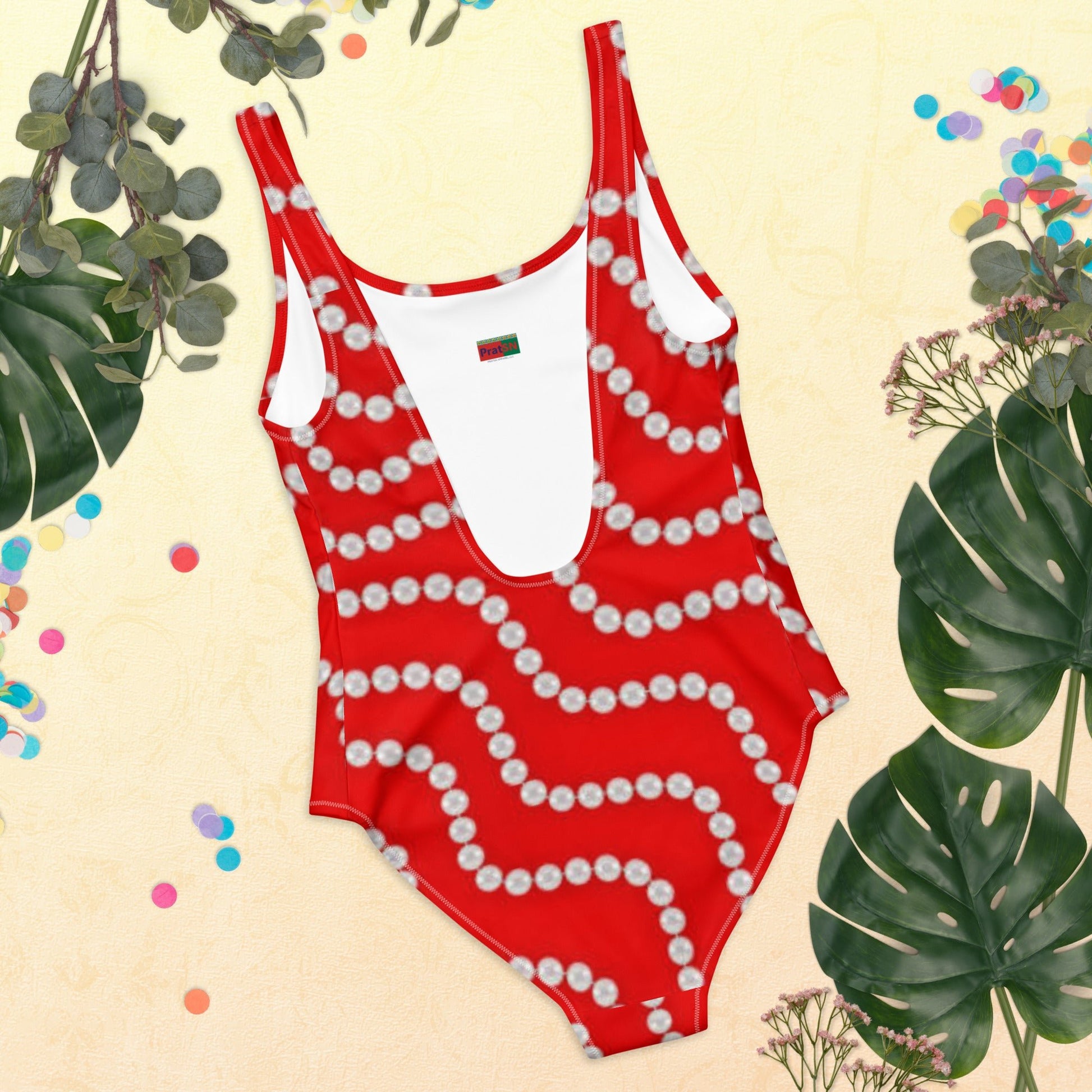 Women's One - Piece Swimsuit, Red Rhinestone Print Outfit, tankinis, Swimsuit, Beachwear, Bathing Suit - PratSN
