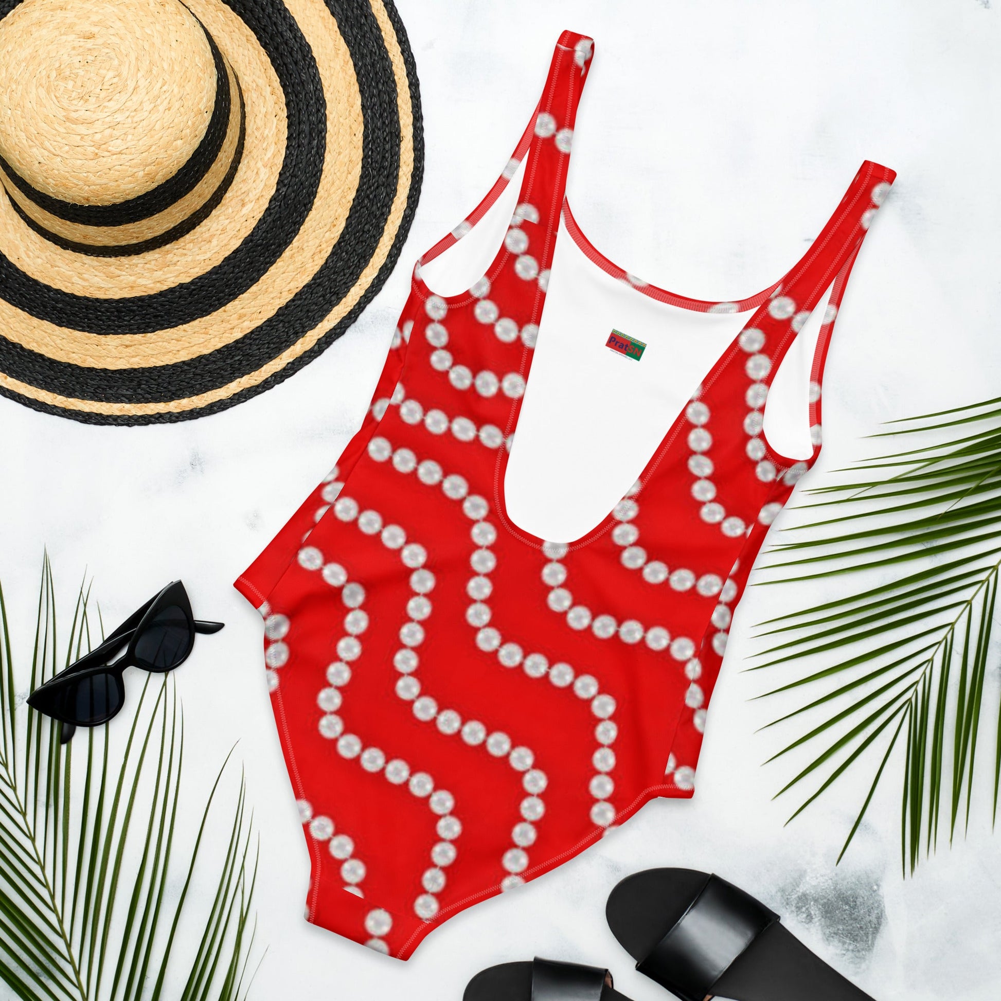 Women's One - Piece Swimsuit, Red Rhinestone Print Outfit, tankinis, Swimsuit, Beachwear, Bathing Suit - PratSN