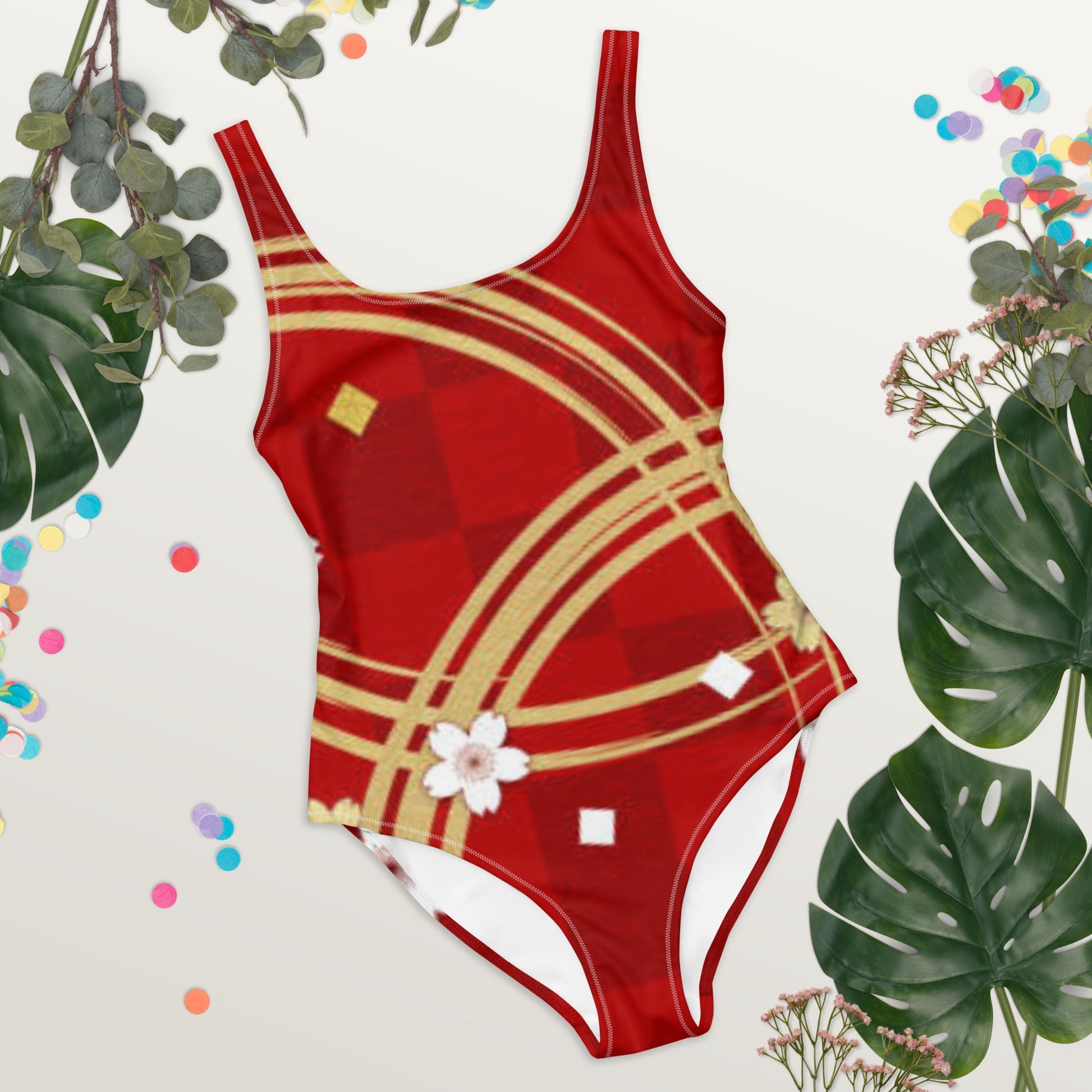 Women's One - Piece Swimsuit, Red Swimwear, vacation swimwear, holiday travel swimwear, mothers day gift - PratSN