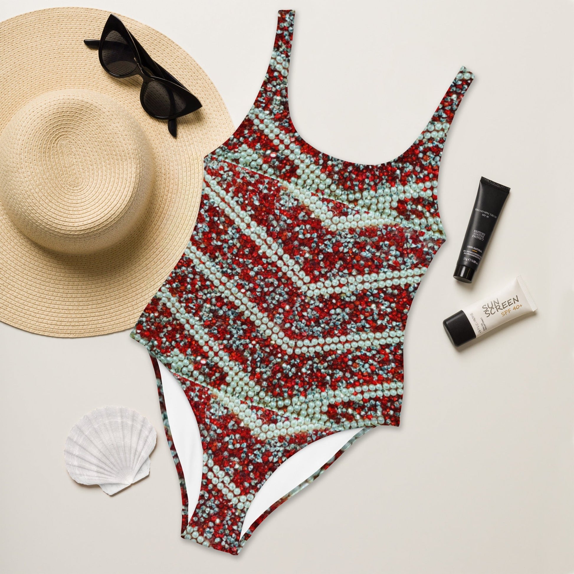 Women's One - Piece Swimsuit, Rhinestone Print Swimwear, Swimsuit, Beachwear, Bathing Suit - PratSN