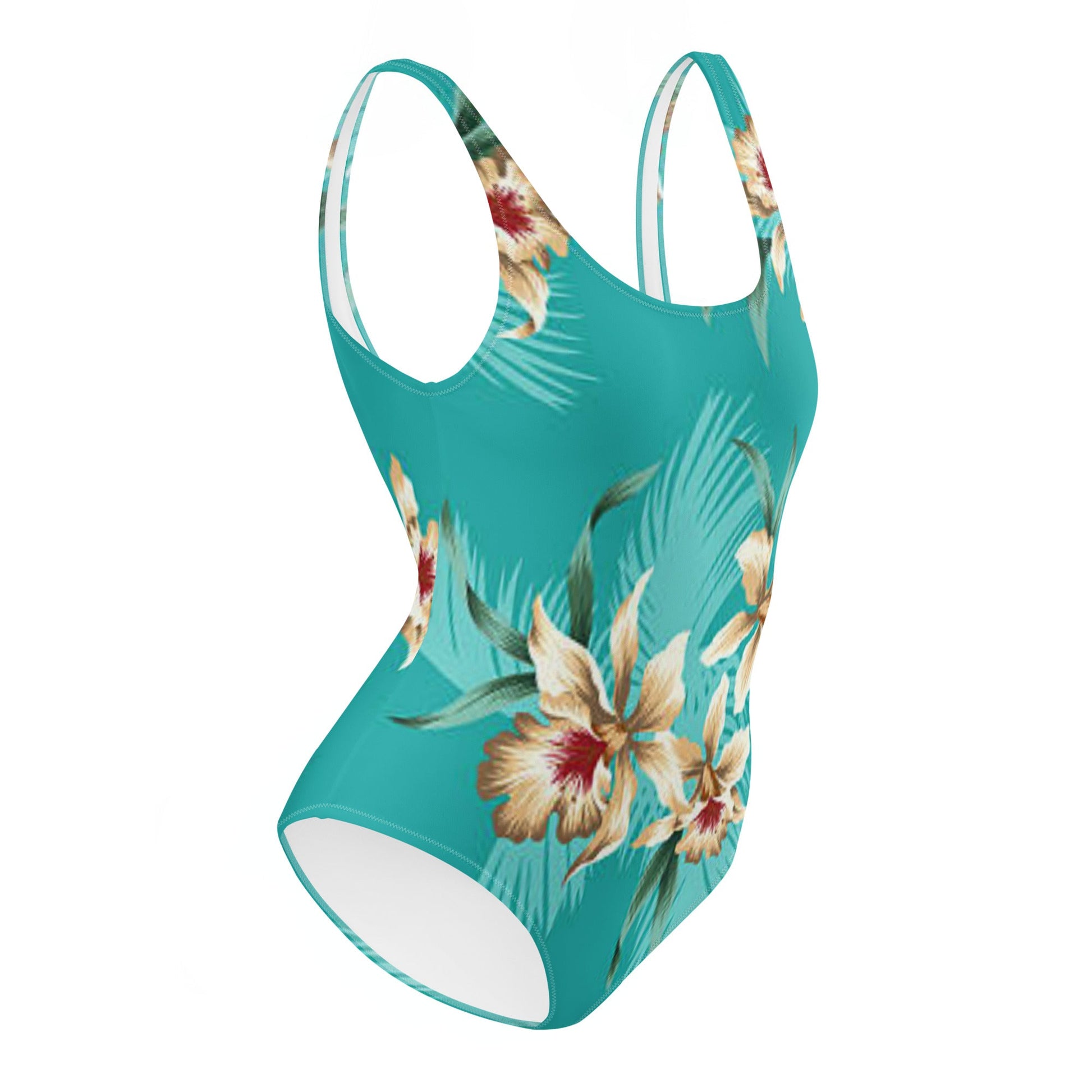 Women's One - Piece Swimsuit, Sea Blue Bathing Suit, Floral Swimwear ,vacation swimwear, holiday travel swimwear, mothers day gift - PratSN
