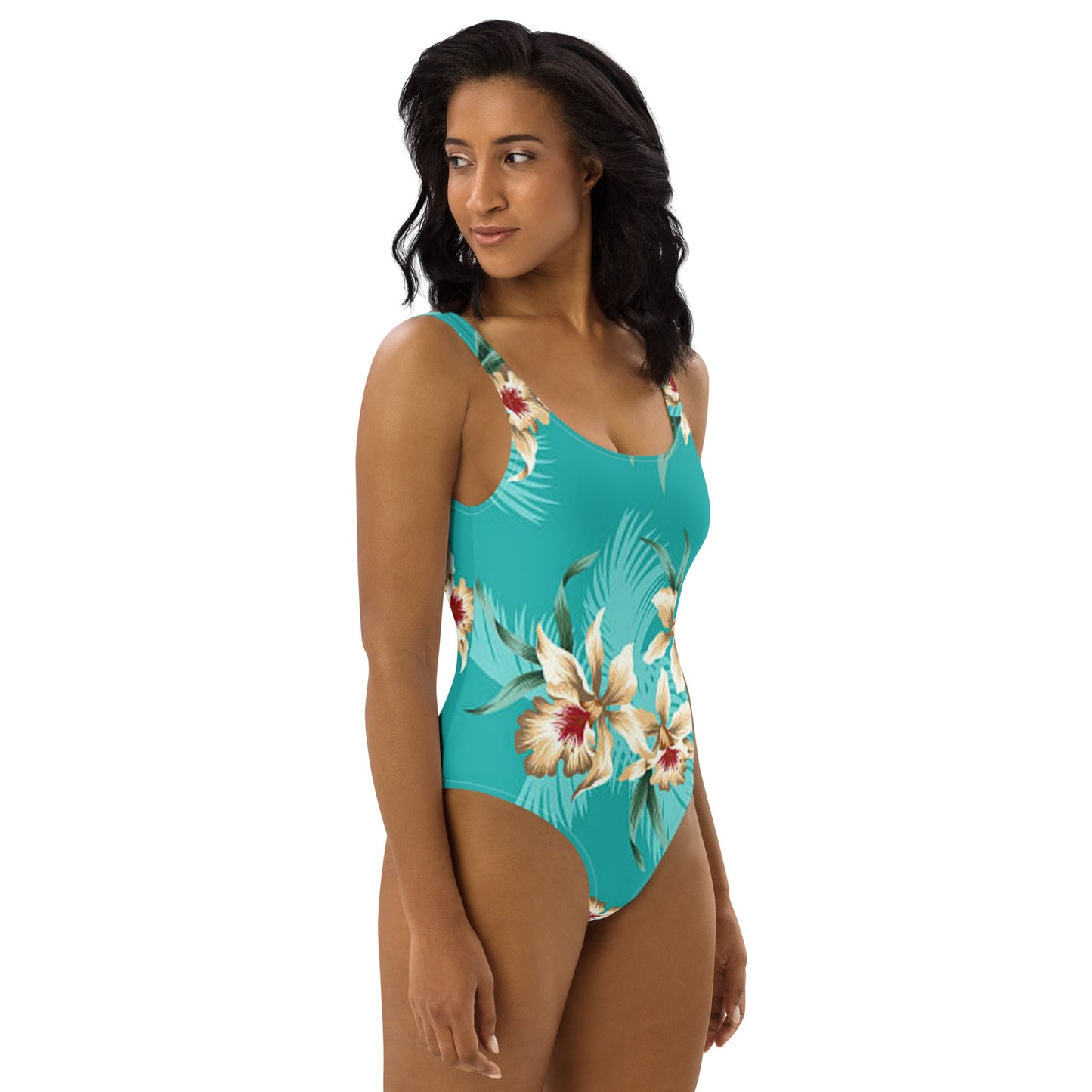 Women's One - Piece Swimsuit, Sea Blue Bathing Suit, Floral Swimwear ,vacation swimwear, holiday travel swimwear, mothers day gift - PratSN