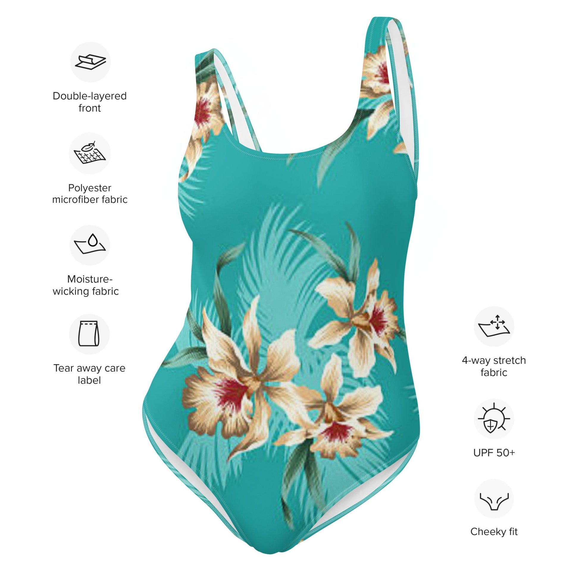 Women's One - Piece Swimsuit, Sea Blue Bathing Suit, Floral Swimwear ,vacation swimwear, holiday travel swimwear, mothers day gift - PratSN