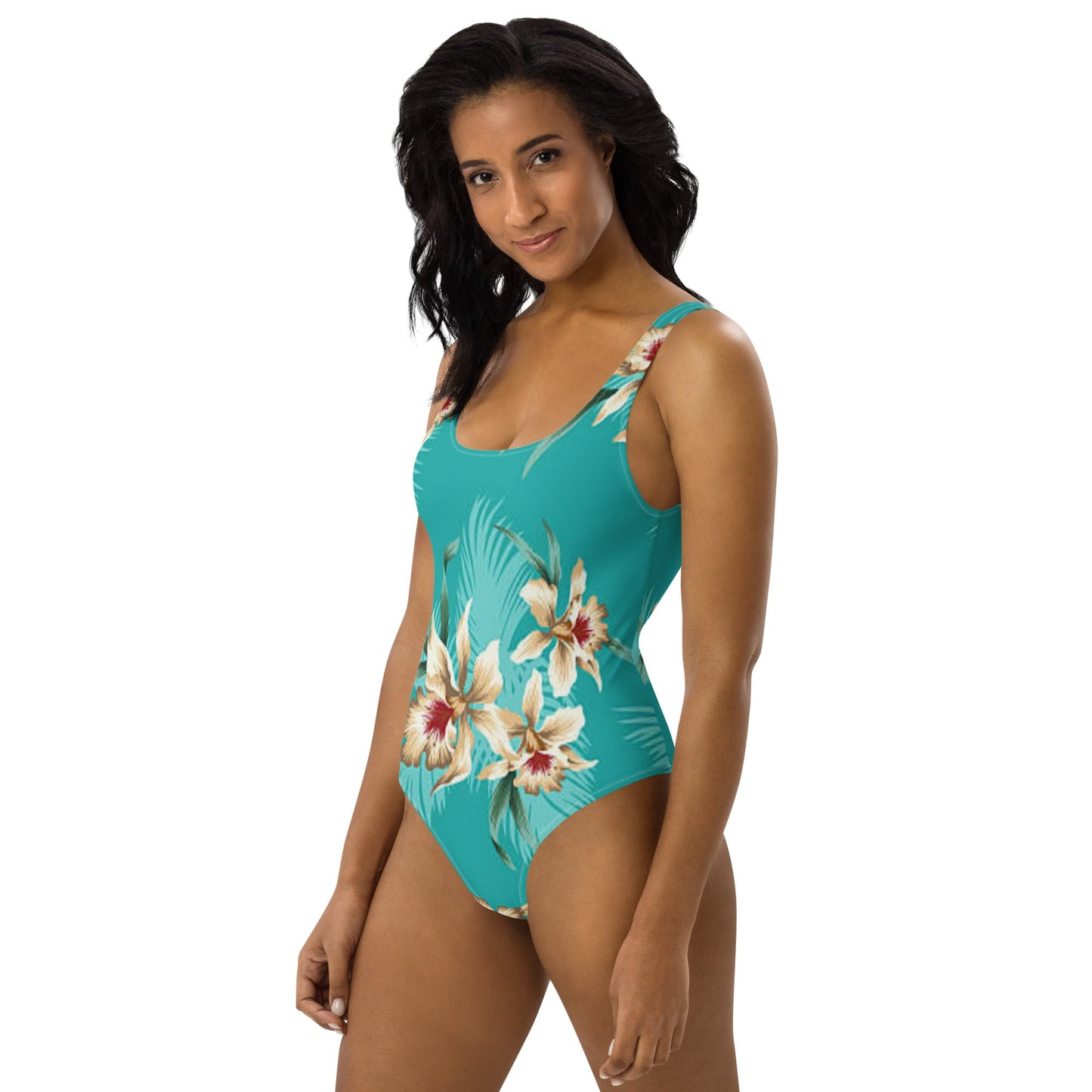 Women's One - Piece Swimsuit, Sea Blue Bathing Suit, Floral Swimwear ,vacation swimwear, holiday travel swimwear, mothers day gift - PratSN