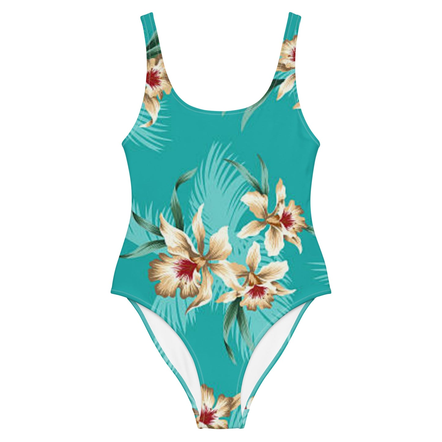 Women's One - Piece Swimsuit, Sea Blue Bathing Suit, Floral Swimwear ,vacation swimwear, holiday travel swimwear, mothers day gift - PratSN