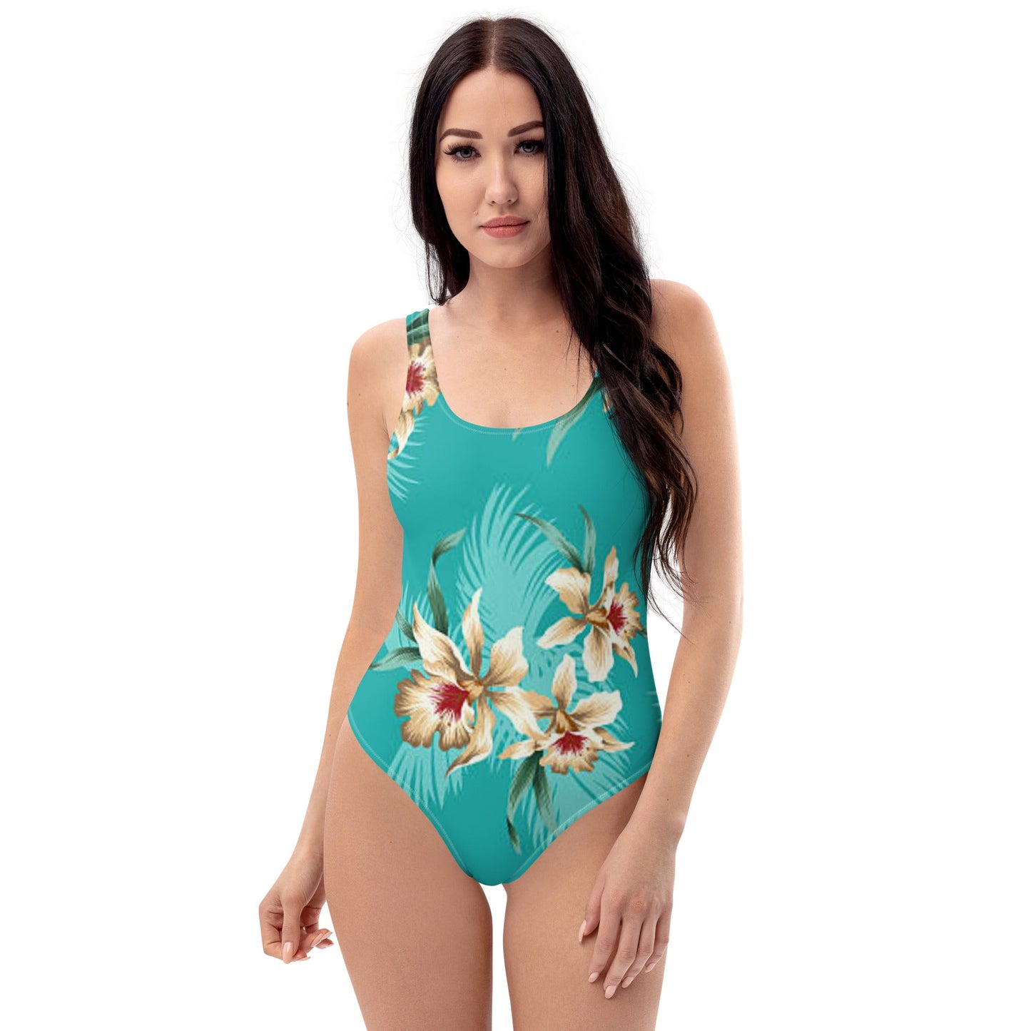 Women's One - Piece Swimsuit, Sea Blue Bathing Suit, Floral Swimwear ,vacation swimwear, holiday travel swimwear, mothers day gift - PratSN
