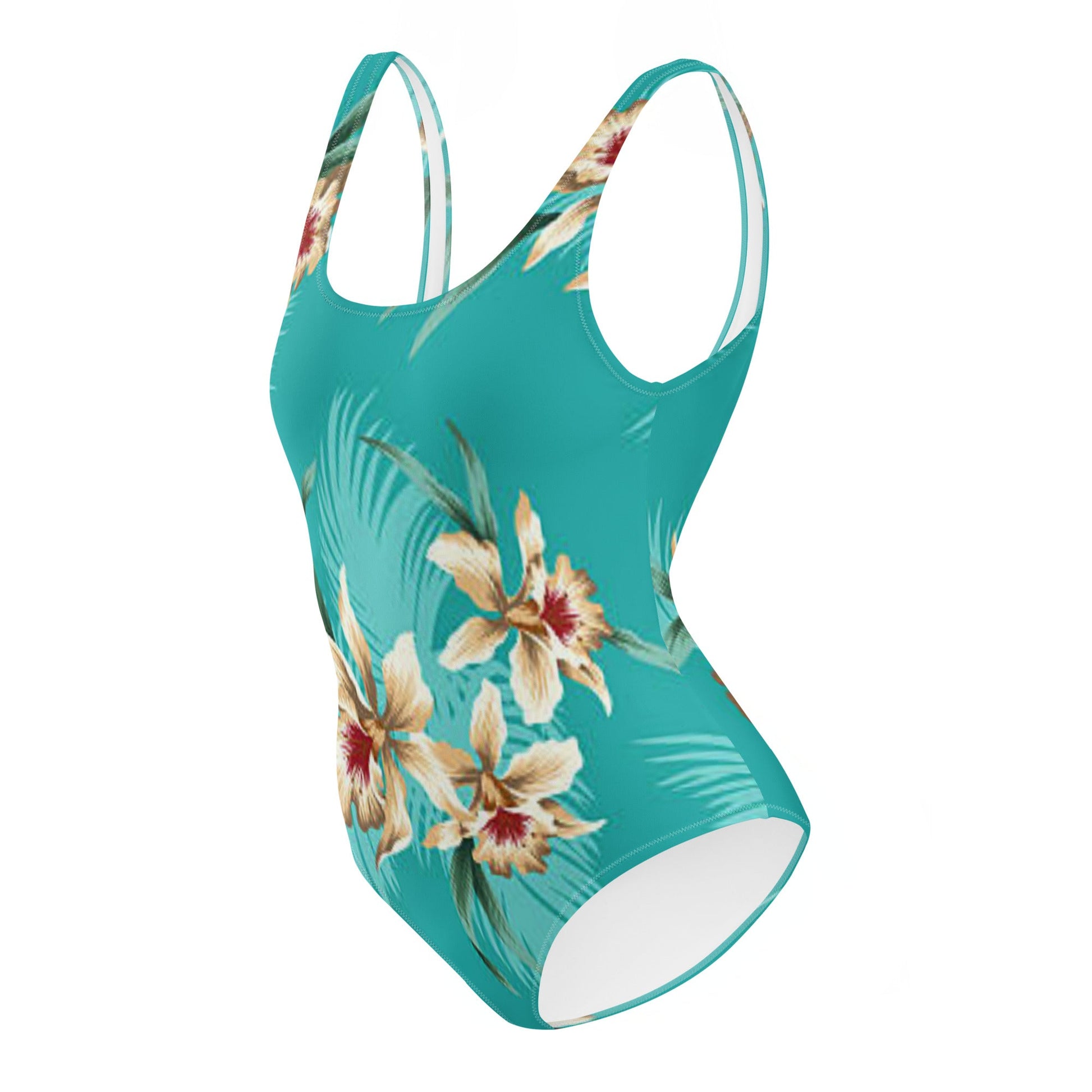 Women's One - Piece Swimsuit, Sea Blue Bathing Suit, Floral Swimwear ,vacation swimwear, holiday travel swimwear, mothers day gift - PratSN