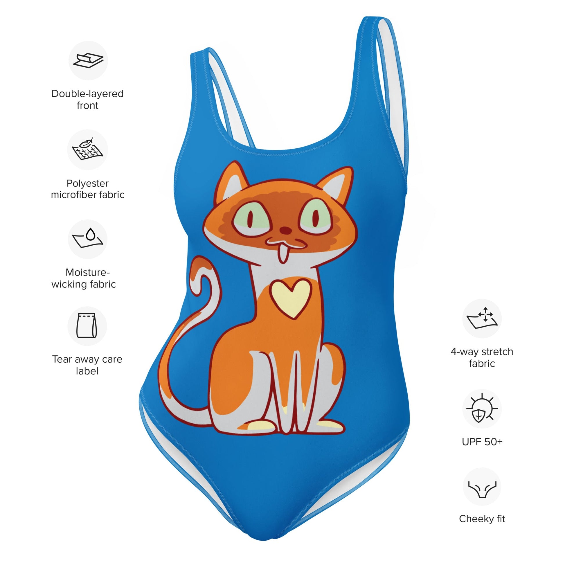 Women's One - Piece Swimsuit, Sky Blue Brown Bathing Suit, vacation swimwear, holiday travel swimwear, mothers day gift - PratSN