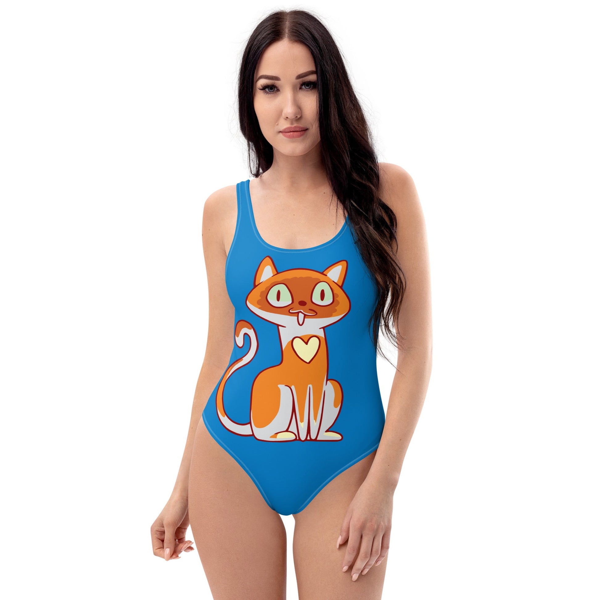 Women's One - Piece Swimsuit, Sky Blue Brown Bathing Suit, vacation swimwear, holiday travel swimwear, mothers day gift - PratSN