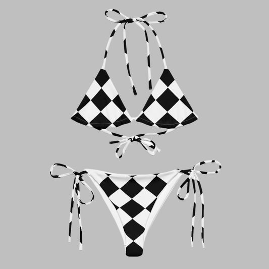 Women's padded bikini top, black & white summer dress, swimwear, classic beach dress - PratSN