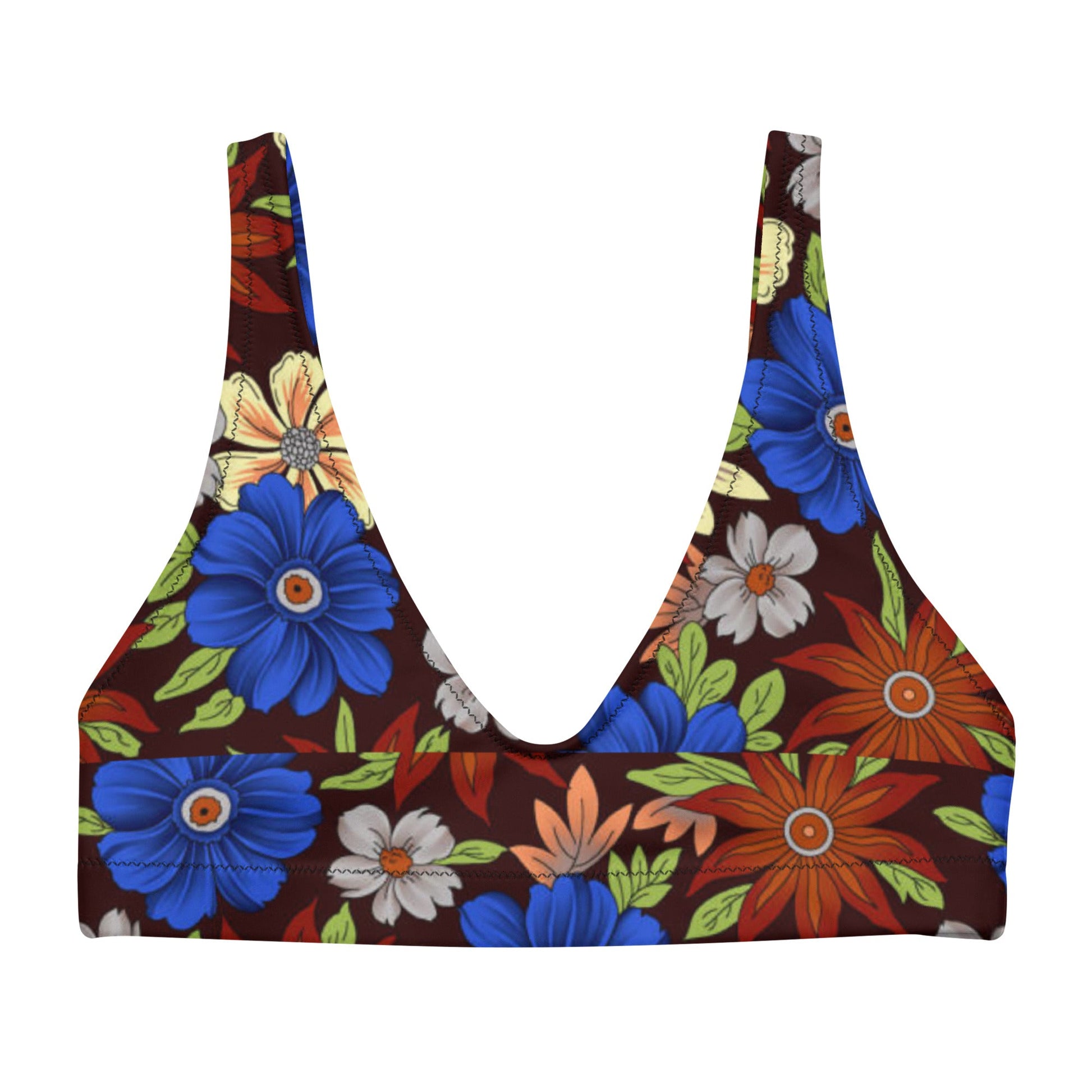 Women's padded bikini top, floral swimwear, classic beach dress - PratSN