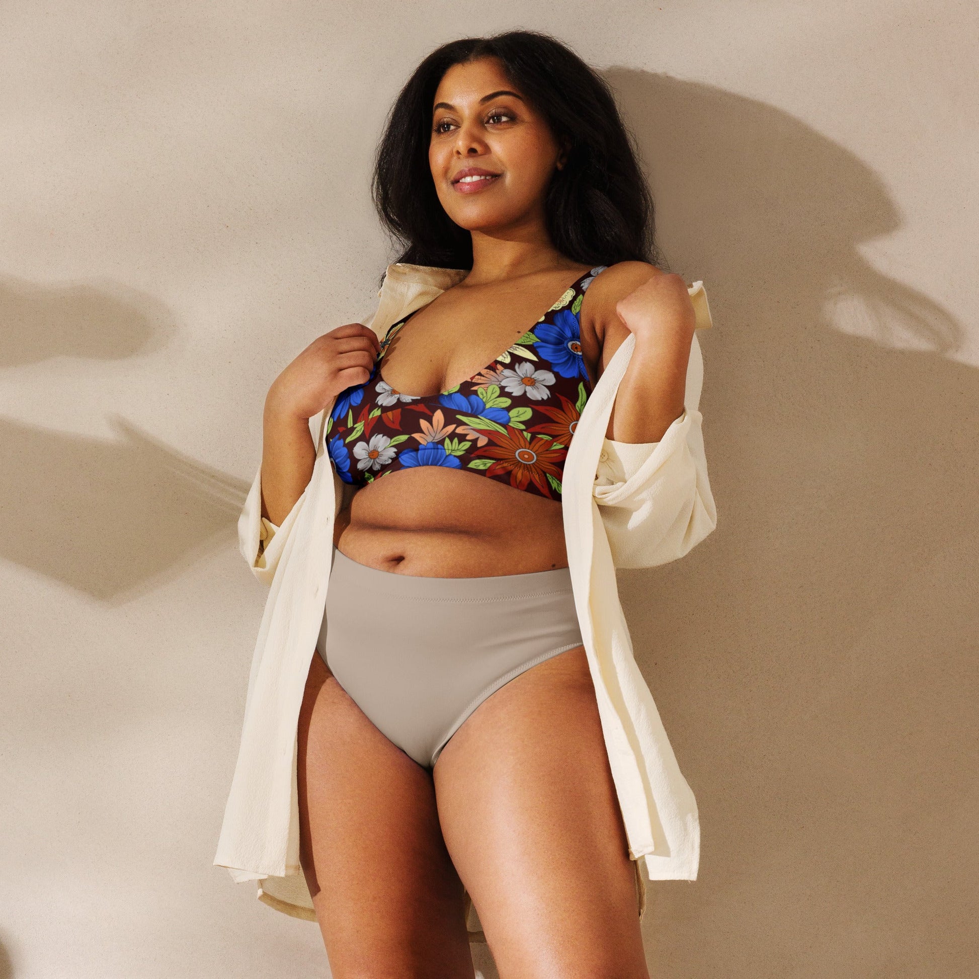 Women's padded bikini top, floral swimwear, classic beach dress - PratSN
