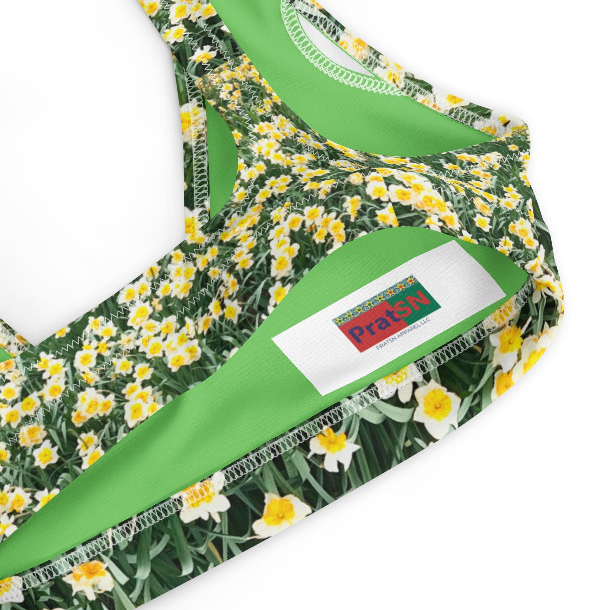 Women's padded bikini top, green floral swimwear, classic beach dress - PratSN