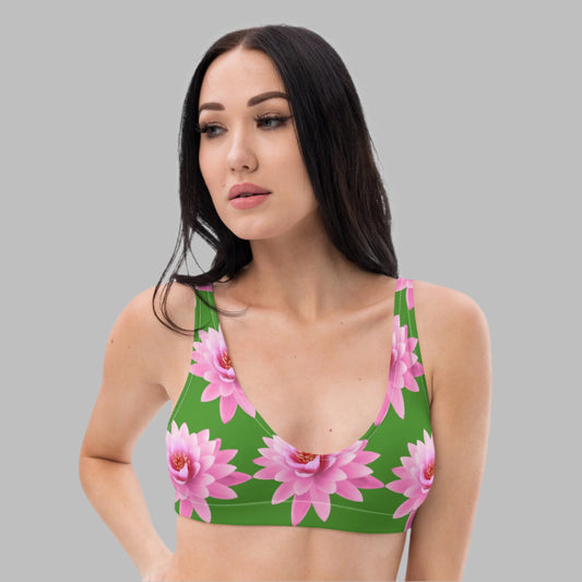Women's padded bikini top, Green Pink Floral Summer Dress, swimwear, classic beach dress - PratSN