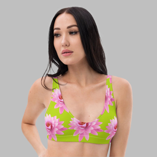 Women's padded bikini top, Lemon Green Pink Floral Summer Swimsuit, swimwear, classic beach dress - PratSN