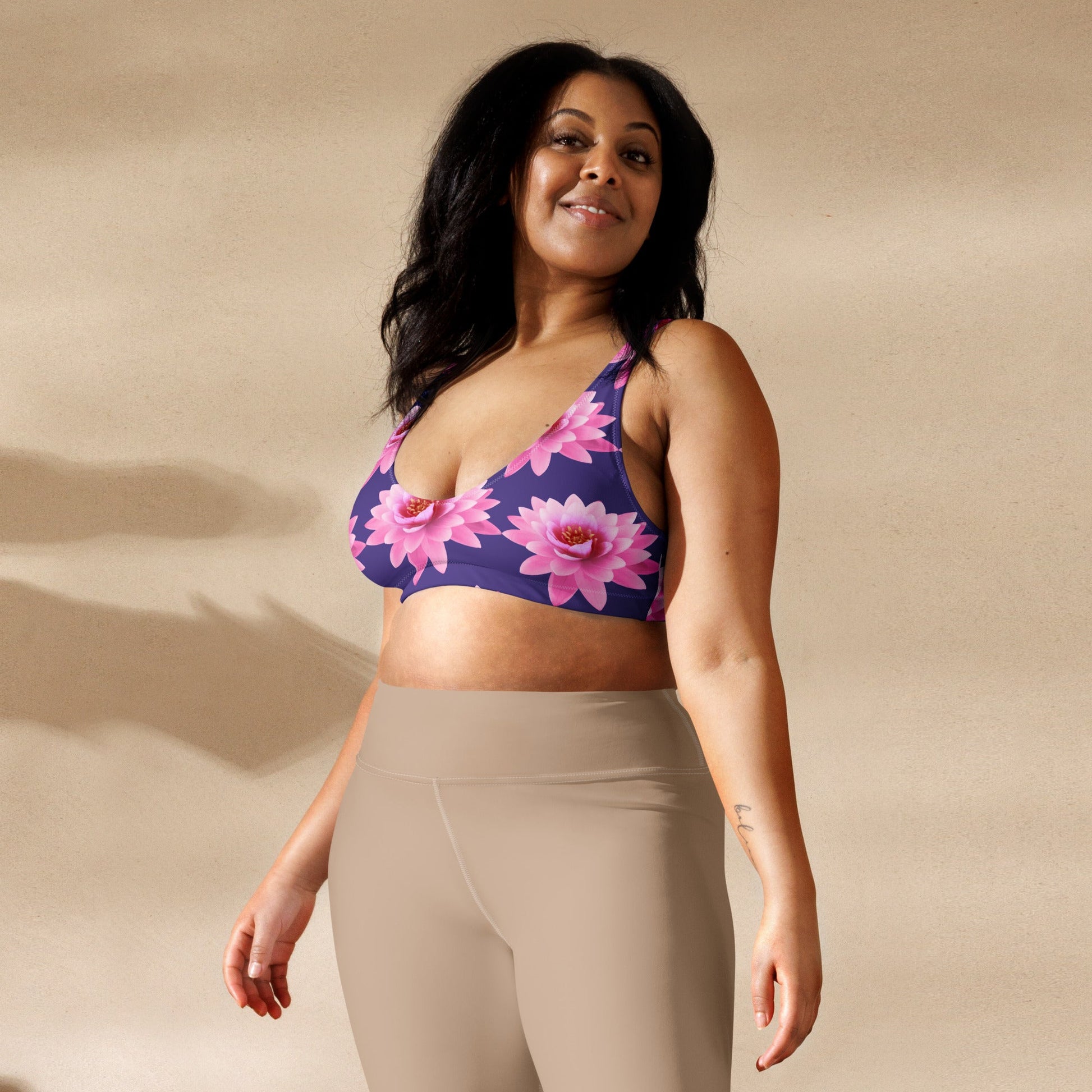 Women's padded bikini top, Pink Flower Swimsuit, purple Swimwear, classic beach dress - PratSN