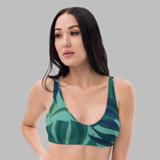 Women's padded bikini top, Recycled padded bikini top, green color bikini top, leaf beach dress, Beach dress for summer and spring - PratSN