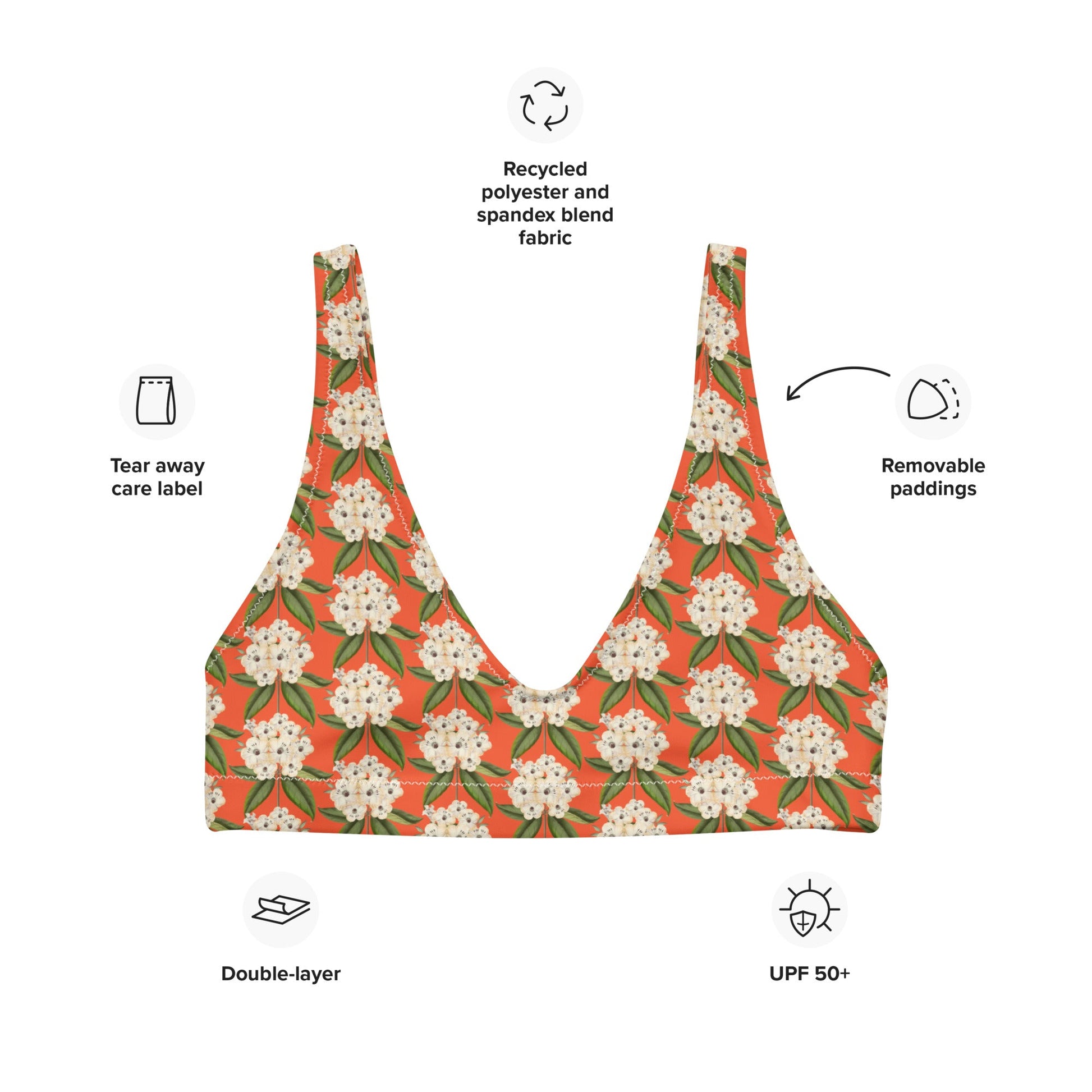 Women's padded bikini top, Recycled padded bikini top, Saffron and white bikini top, Blooming pattern bikini top, Beach dress, Beach dress for summer and spring - PratSN