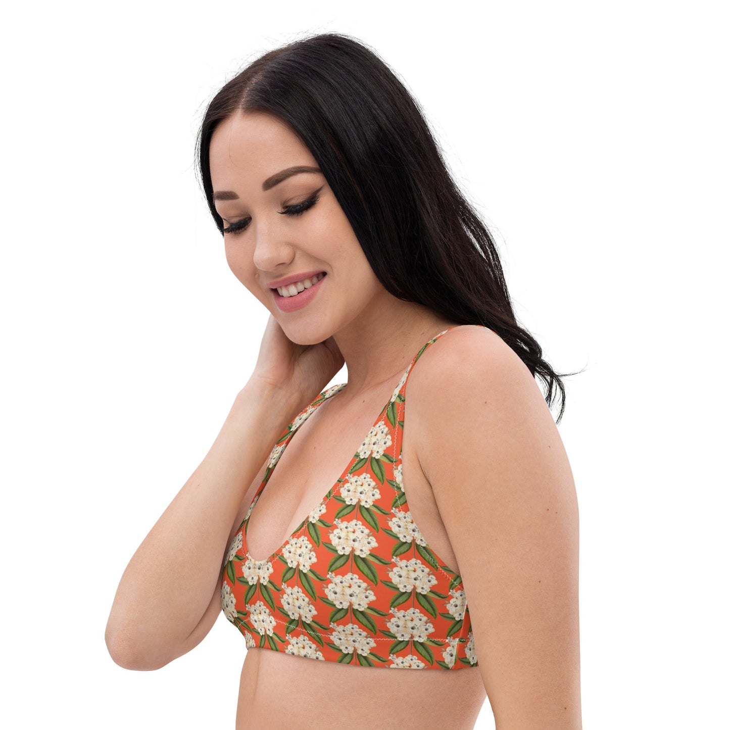 Women's padded bikini top, Recycled padded bikini top, Saffron and white bikini top, Blooming pattern bikini top, Beach dress, Beach dress for summer and spring - PratSN