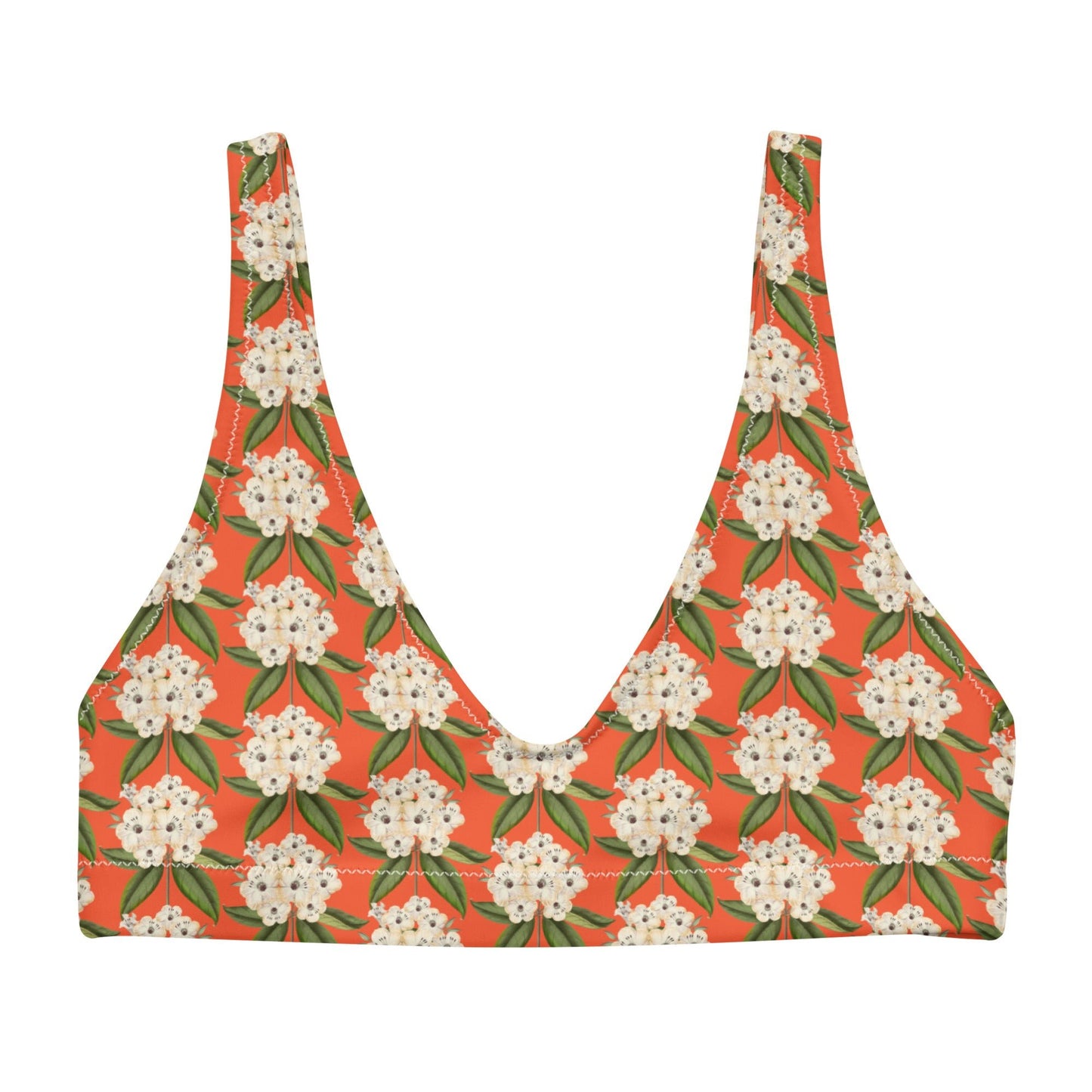 Women's padded bikini top, Recycled padded bikini top, Saffron and white bikini top, Blooming pattern bikini top, Beach dress, Beach dress for summer and spring - PratSN