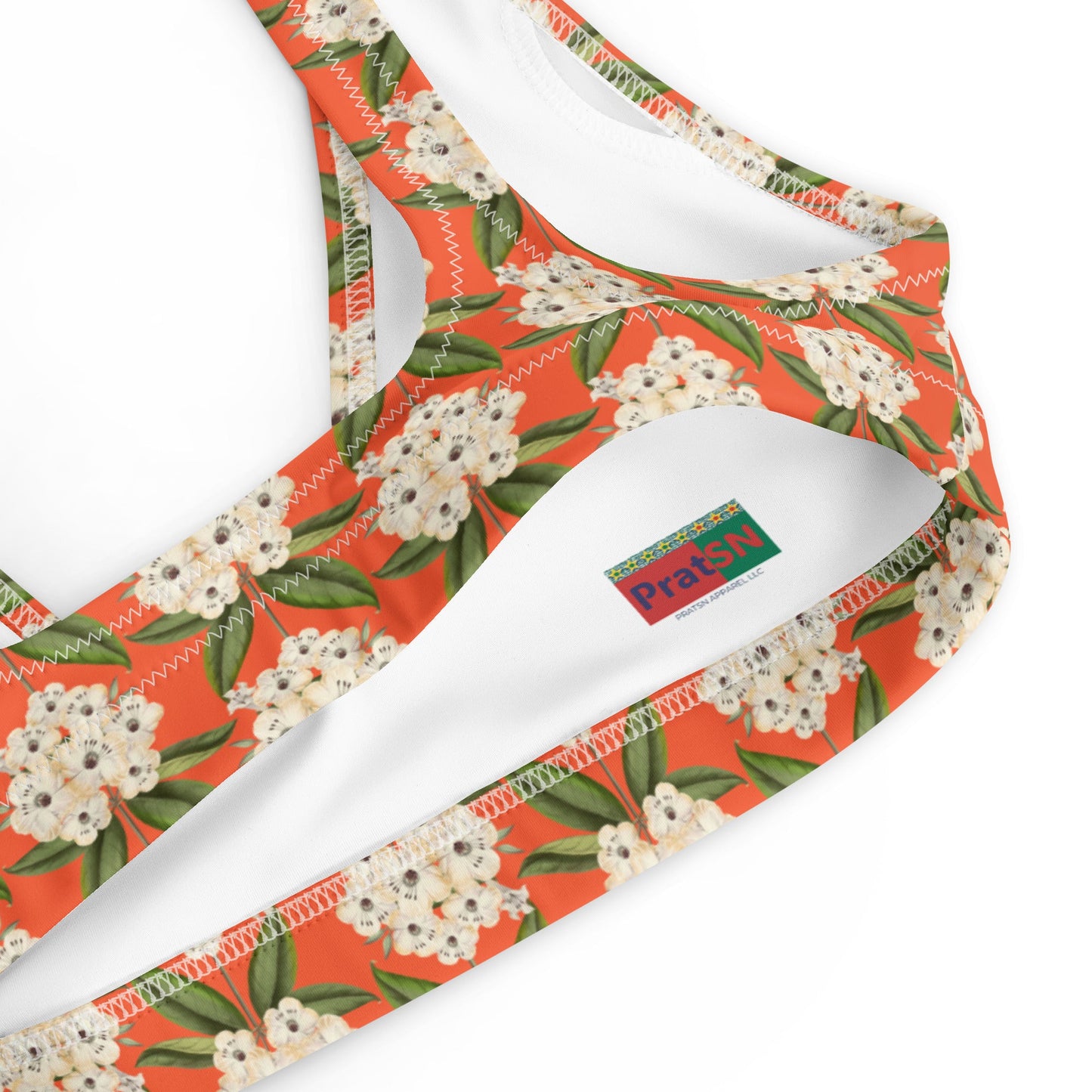 Women's padded bikini top, Recycled padded bikini top, Saffron and white bikini top, Blooming pattern bikini top, Beach dress, Beach dress for summer and spring - PratSN