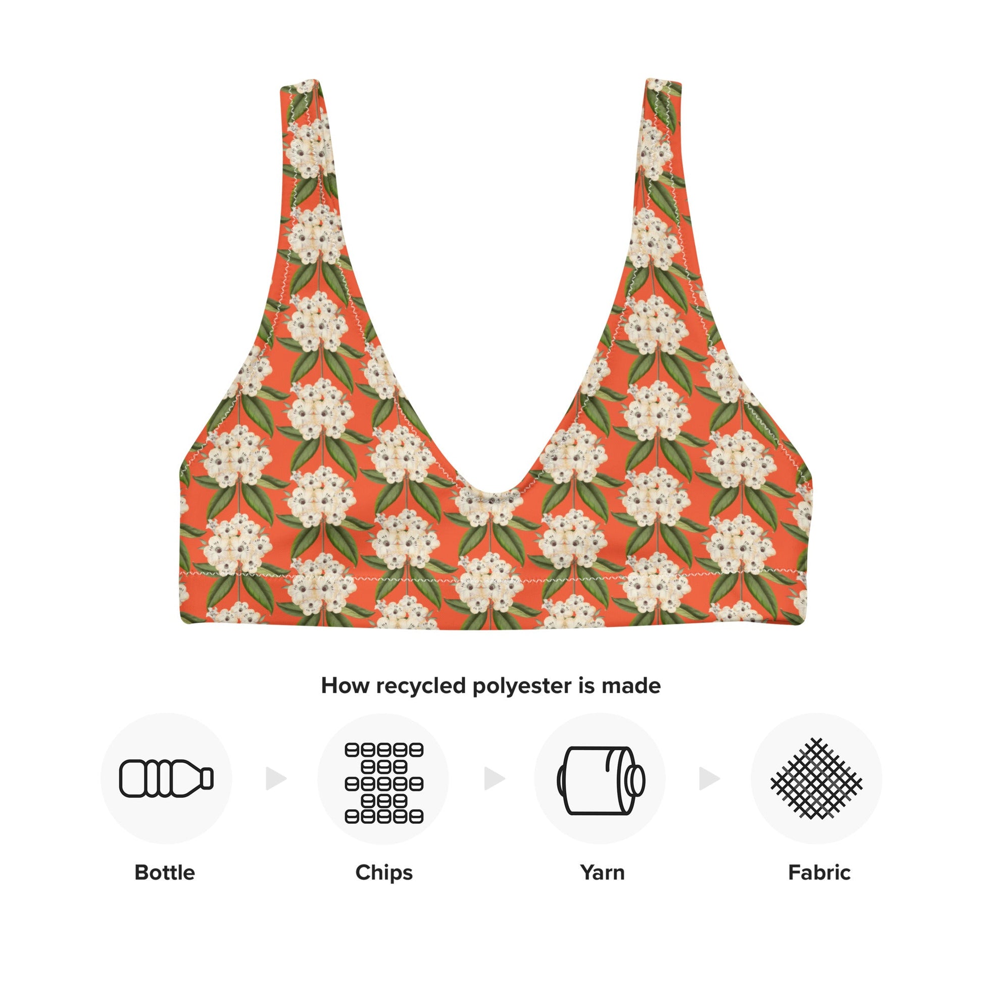 Women's padded bikini top, Recycled padded bikini top, Saffron and white bikini top, Blooming pattern bikini top, Beach dress, Beach dress for summer and spring - PratSN