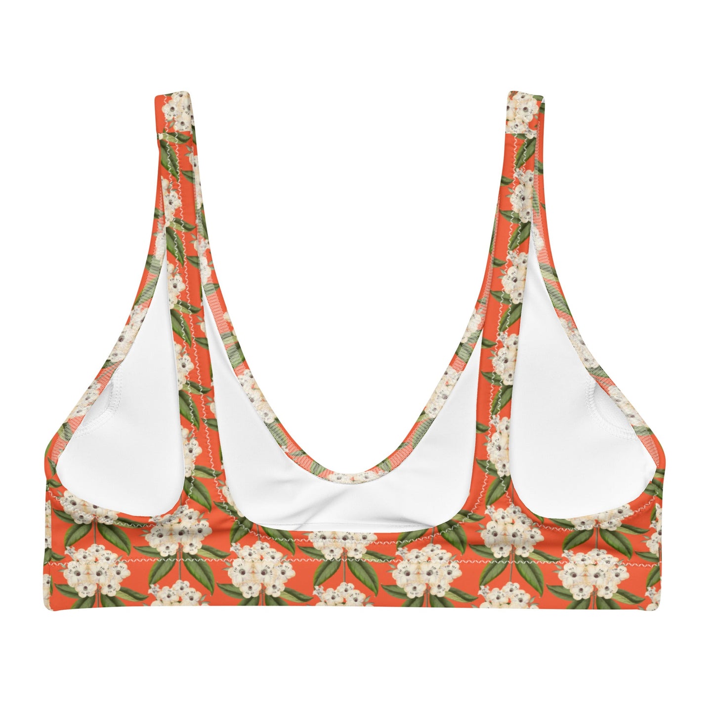Women's padded bikini top, Recycled padded bikini top, Saffron and white bikini top, Blooming pattern bikini top, Beach dress, Beach dress for summer and spring - PratSN