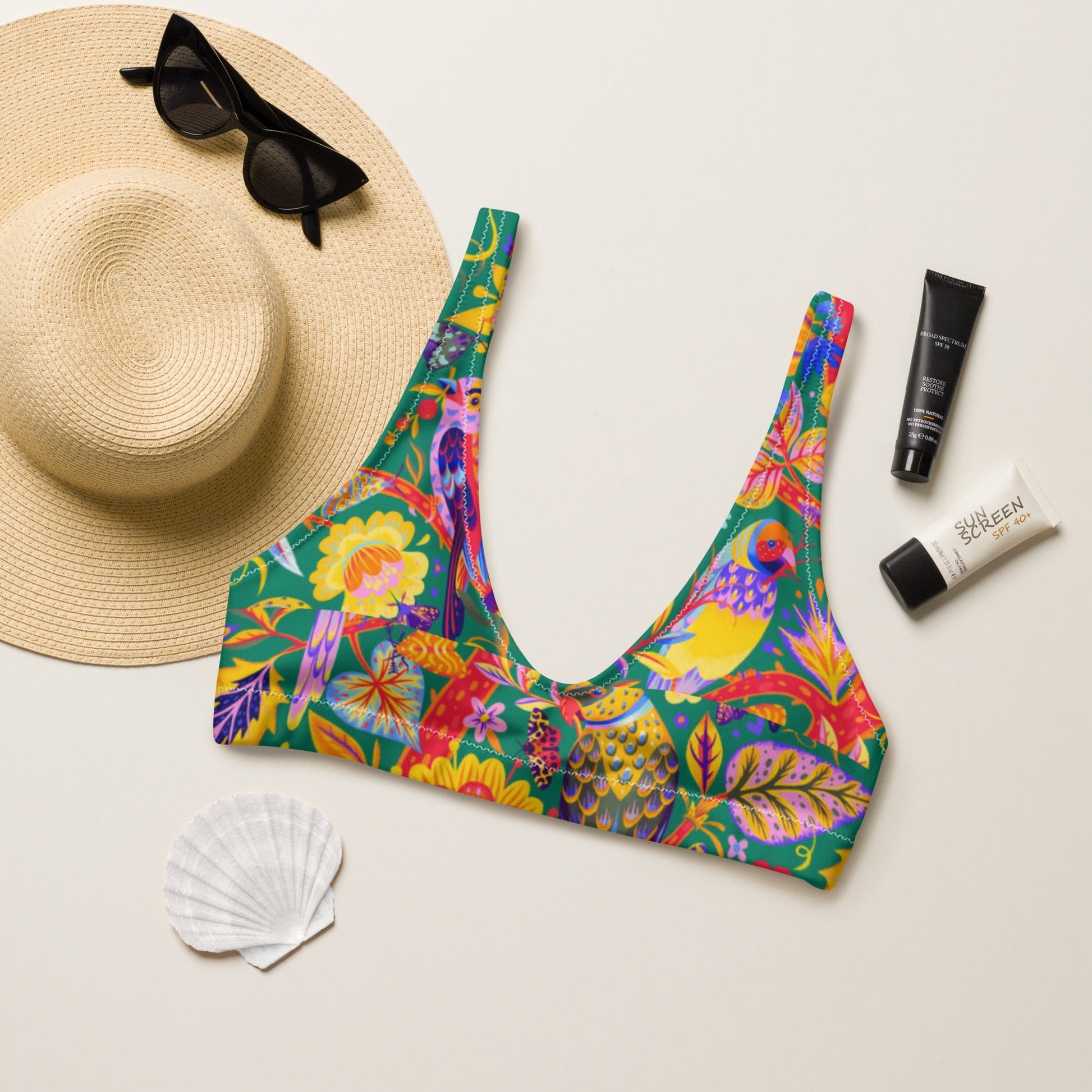 Women's padded bikini top, Women's padded bikini top, Bird Pattern Top, Bikini Tops, Padded Swimsuit Top, Bathing Suit Top - PratSN