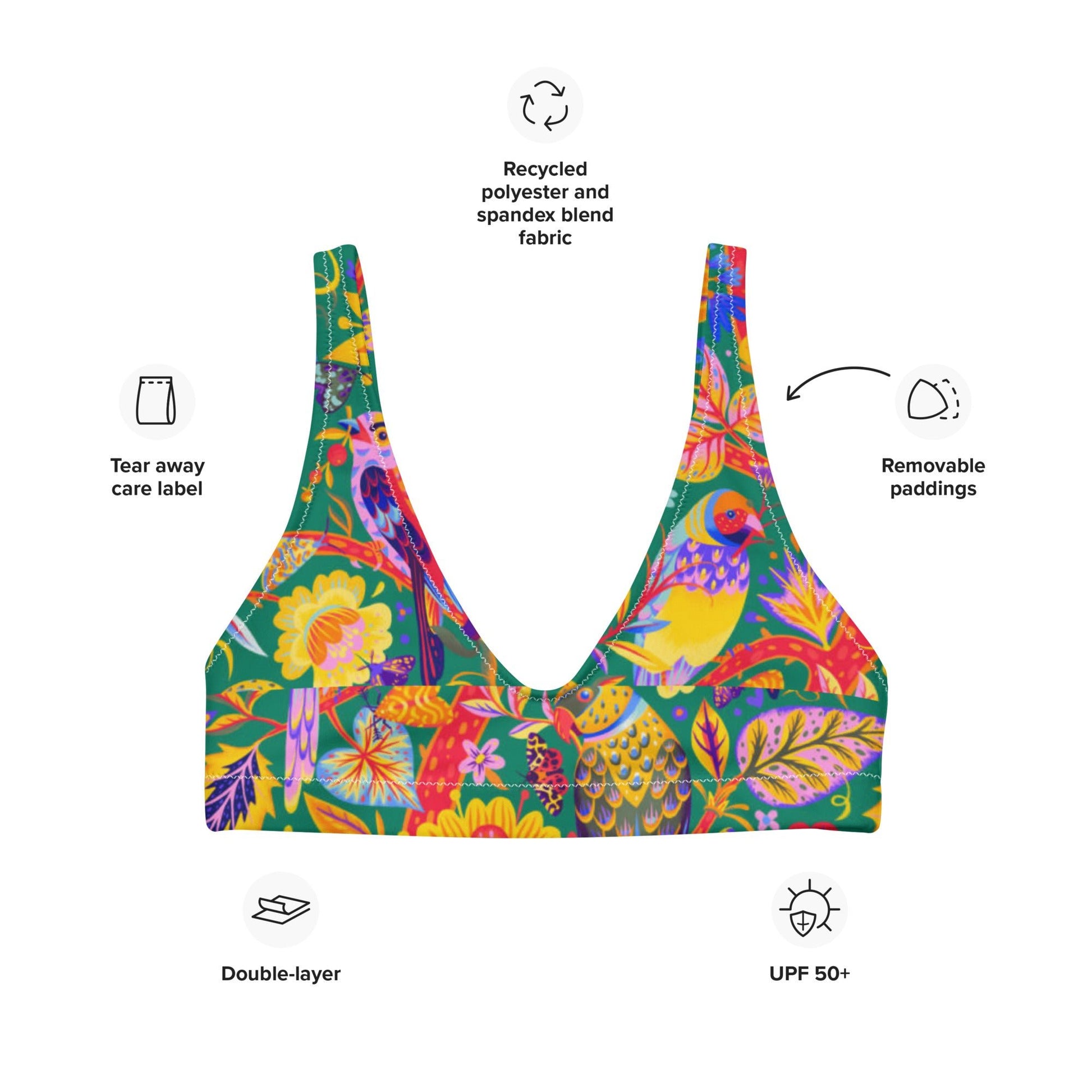 Women's padded bikini top, Women's padded bikini top, Bird Pattern Top, Bikini Tops, Padded Swimsuit Top, Bathing Suit Top - PratSN