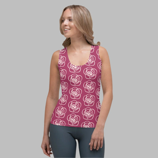 Women's pink and white sublimation cut & sew tank top, Floral tank top, Women stylish tank top, Hand sewn, tank top for summer and spring - PratSN