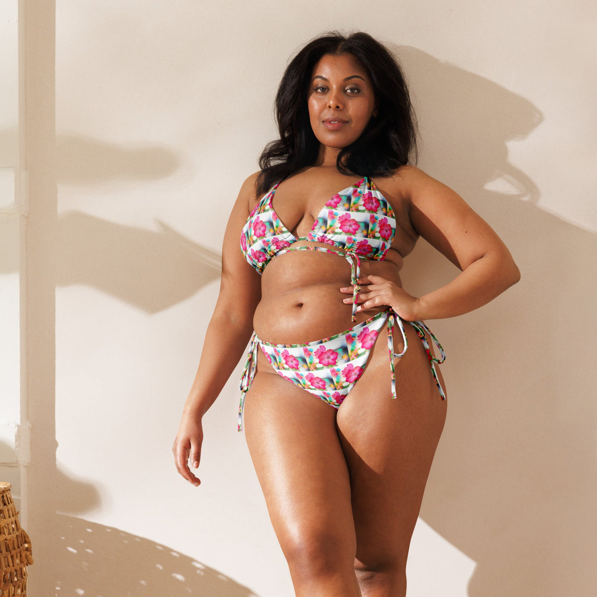 Women's Pink Floral All-over print string bikini Set - PratSN