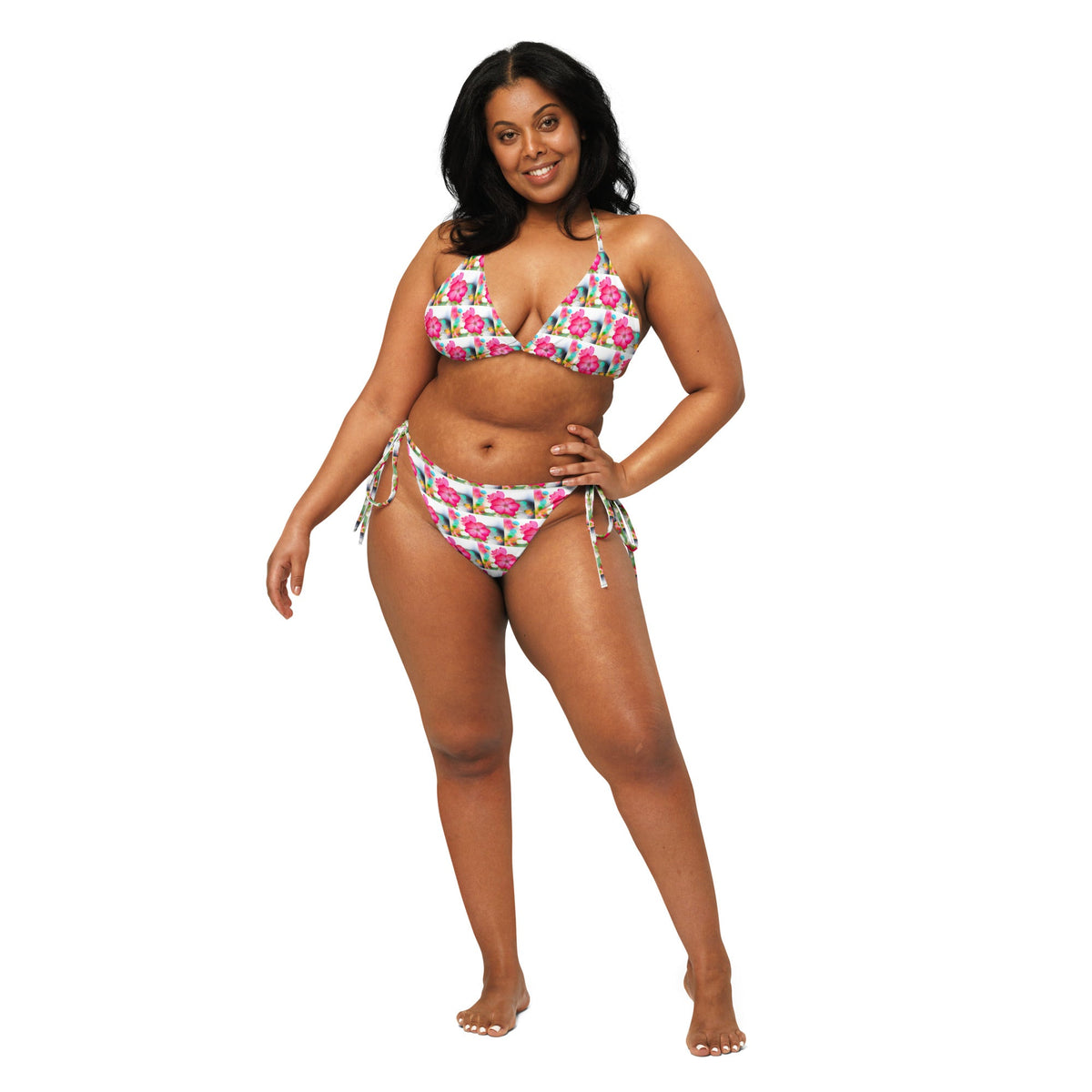 Women's Pink Floral All-over print string bikini Set - PratSN