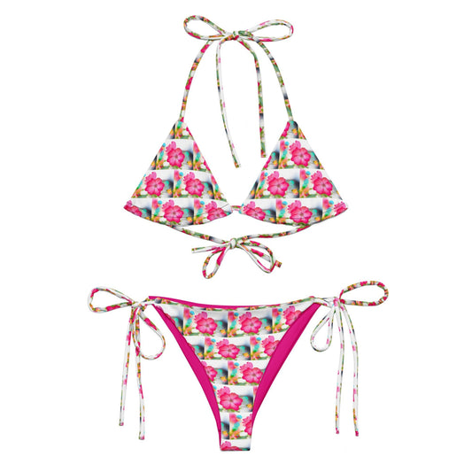 Women's Pink Floral All-over print string bikini Set - PratSN